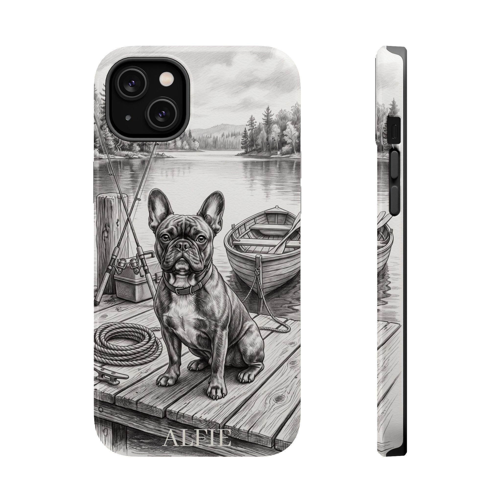 Personalized French Bulldog Lakeside Dock Phone Case — Wireless Charging Cover