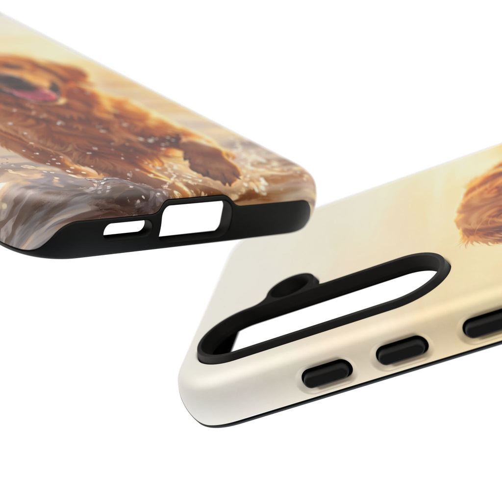 Golden Retriever Splashing in Water Phone Case | Joyful Dog at Golden Hour | iPhone & Samsung
