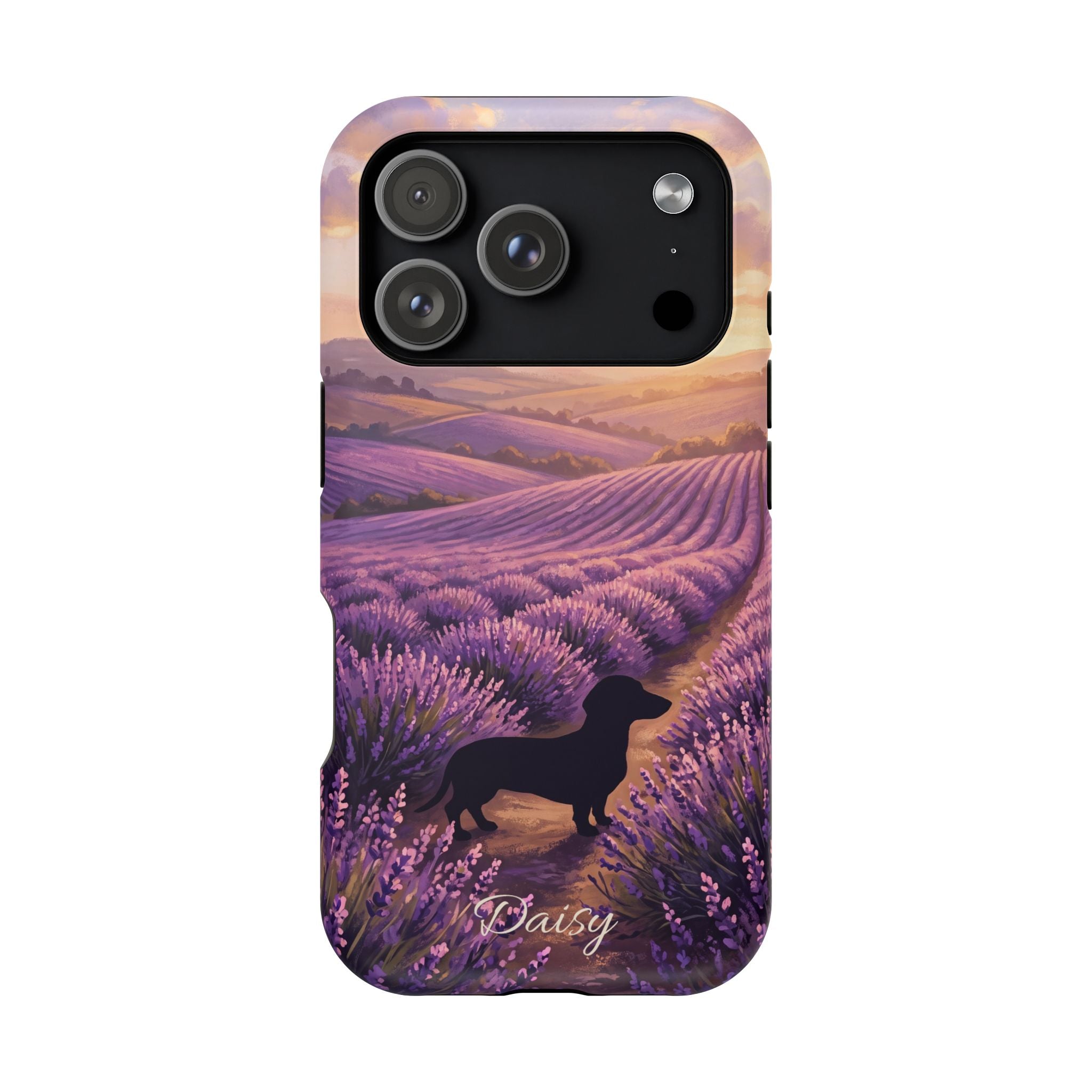 Personalized Dachshund Lavender Field Phone Case — Wireless Charging Cover