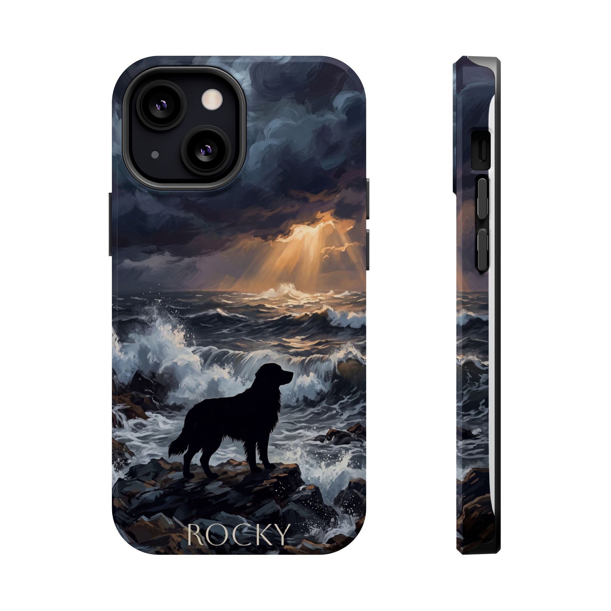 Personalized Golden Retriever Stormy Sea Phone Case — Wireless Charging Cover
