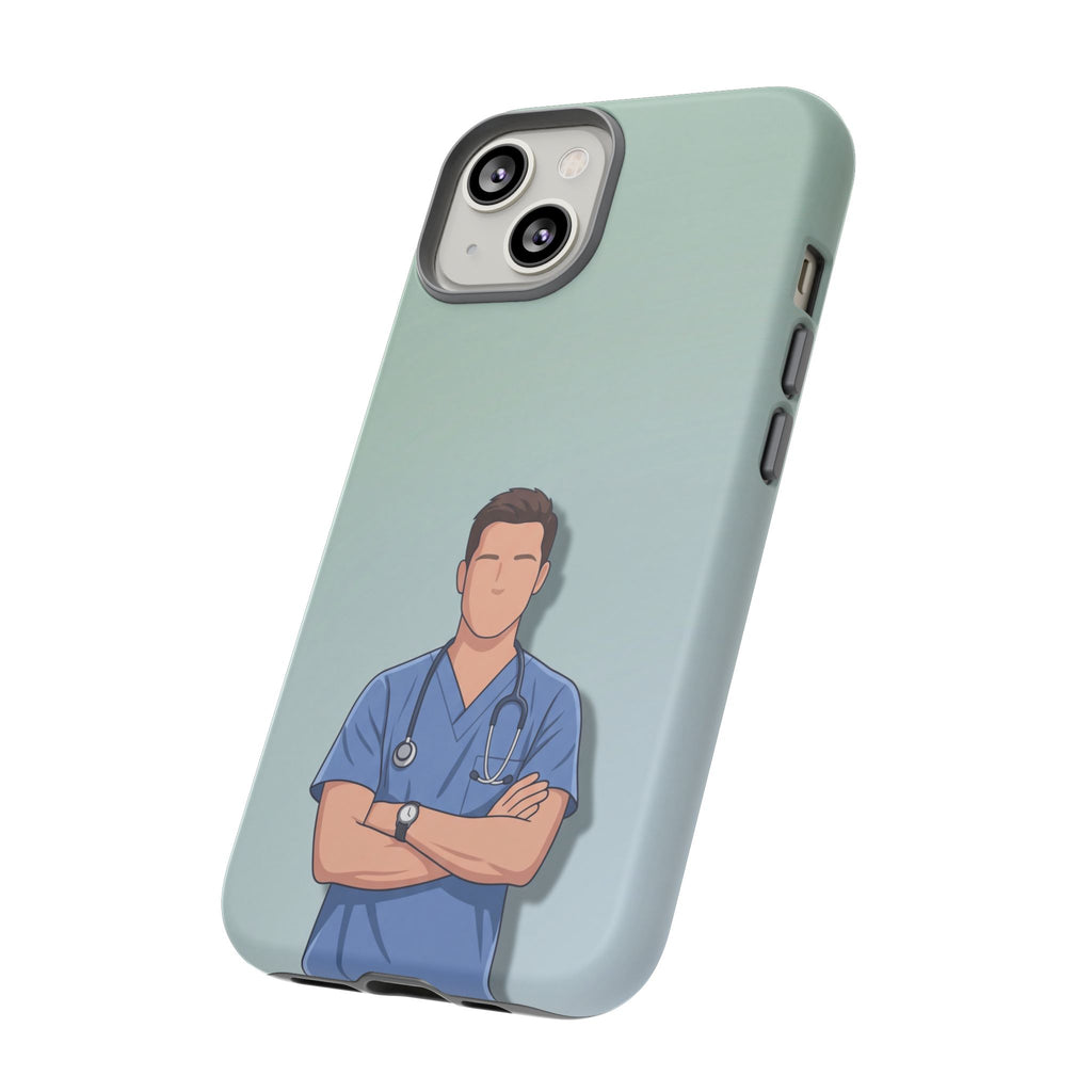 Male Nurse Phone Case | Confident Nurse in Blue Scrubs Illustration | iPhone & Samsung