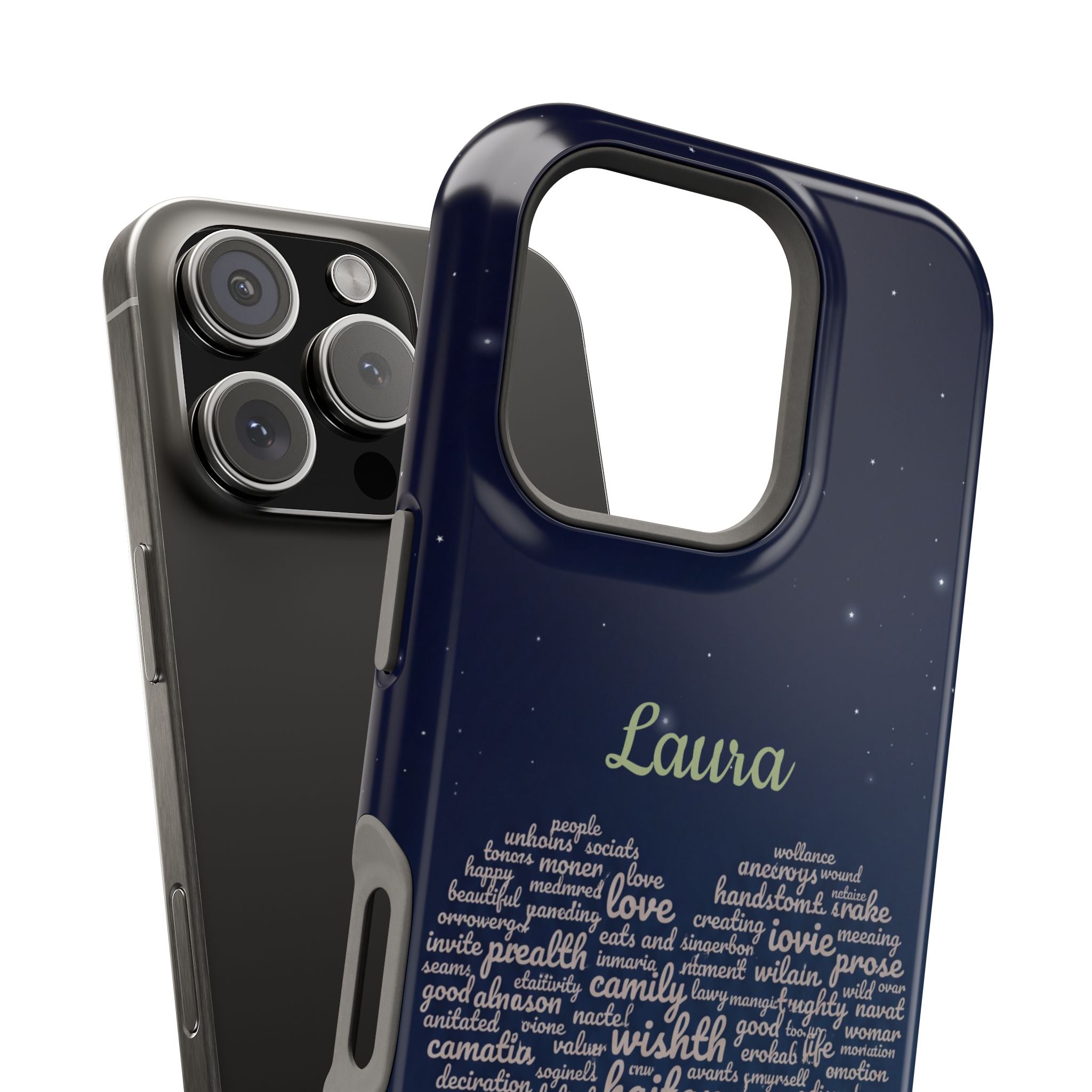 Personalized Teacher Heart Word Art Phone Case — Navy Wireless Charging Cover