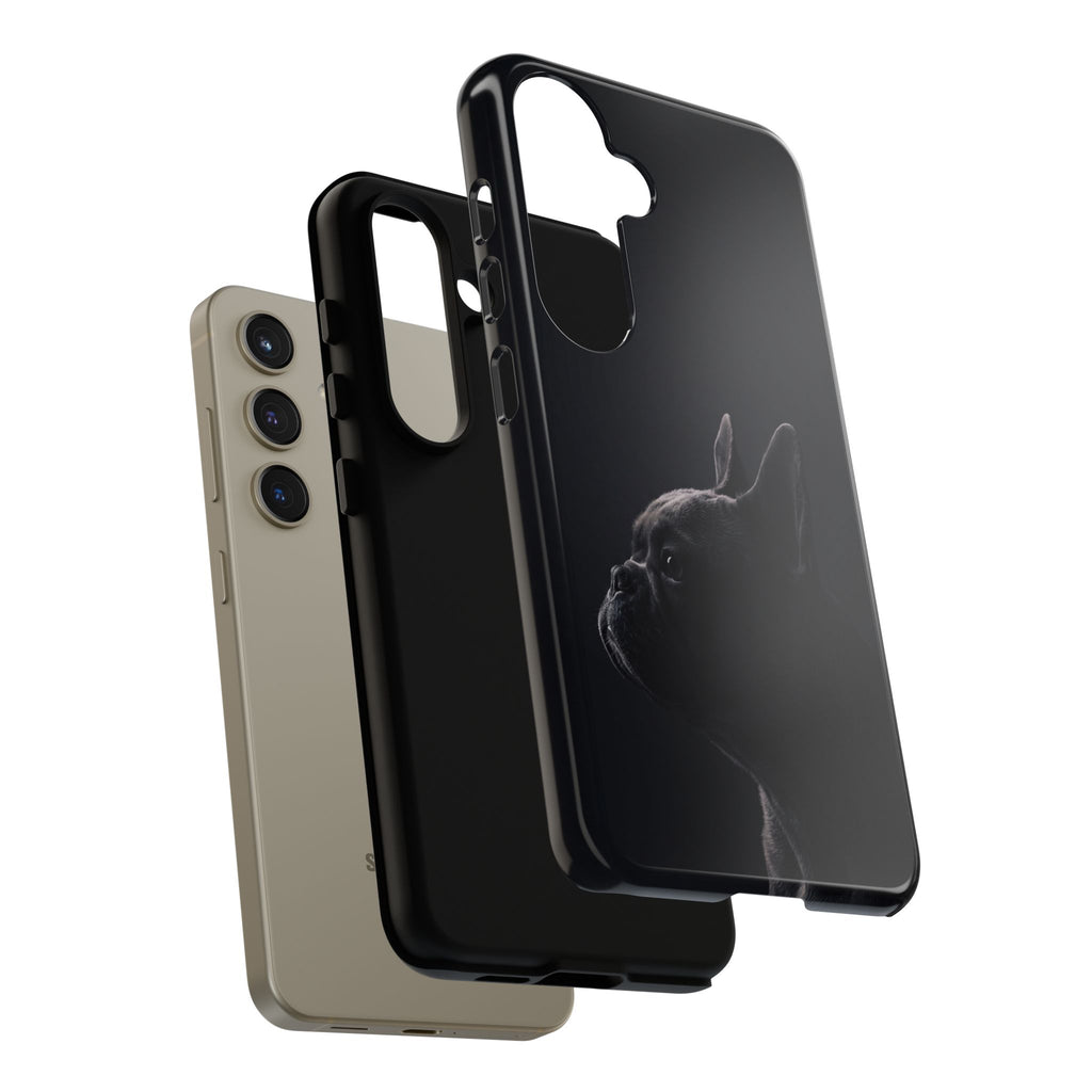 Silhouette French Bulldog Phone Case | Minimalist Black-on-Black Frenchie Profile | iPhone & Samsung