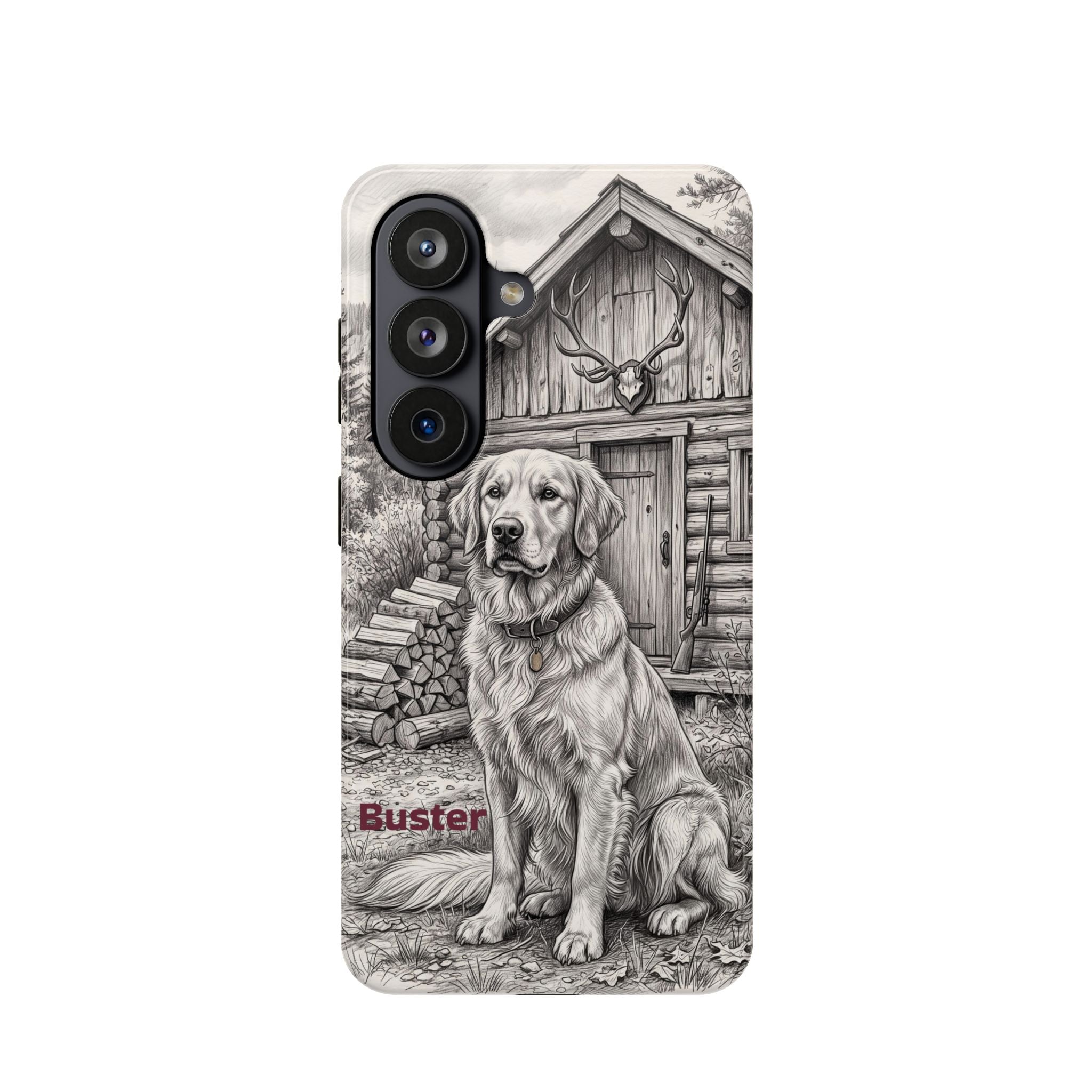 Personalized Golden Retriever Cabin Porch Phone Case — Wireless Charging Cover