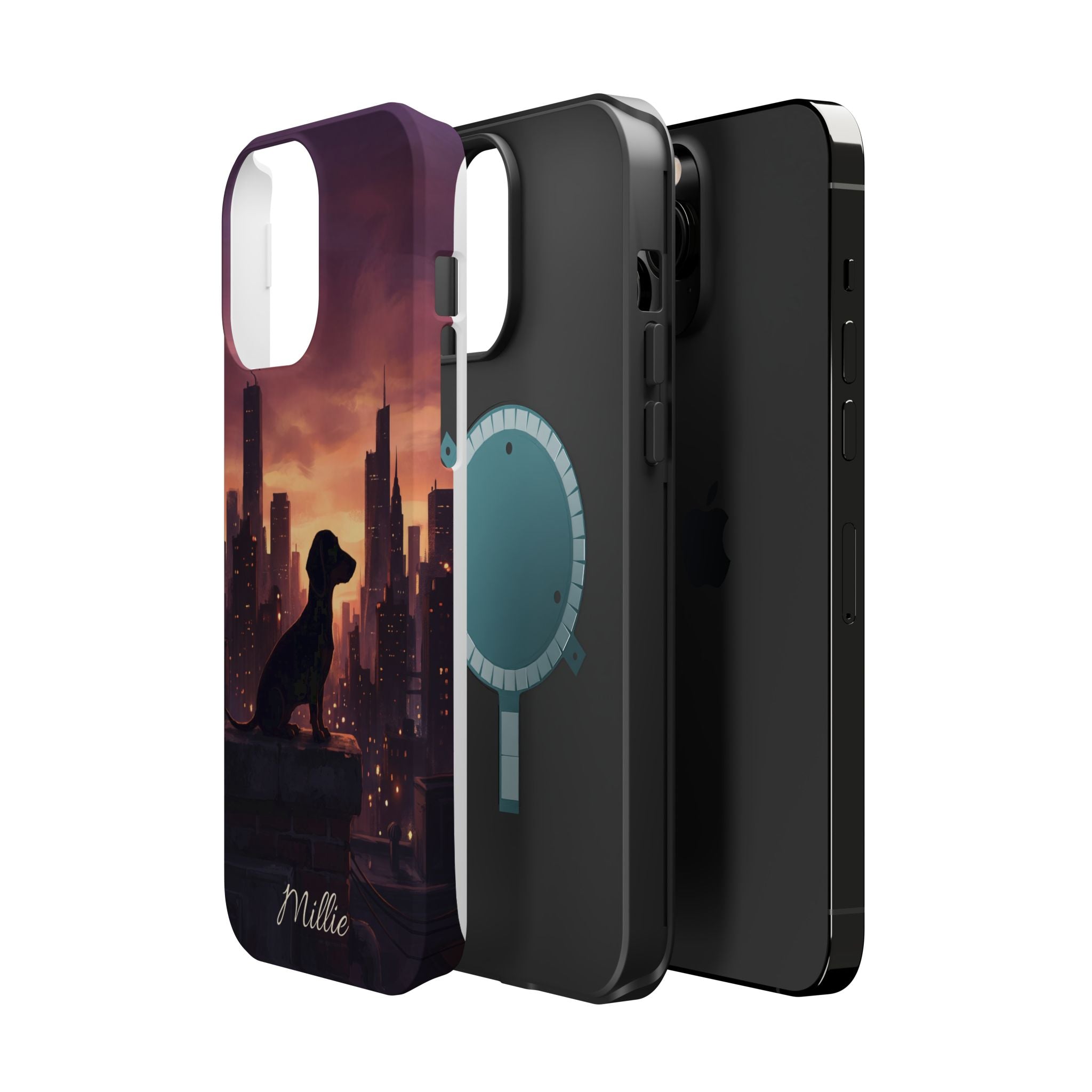 Personalized Dachshund City Skyline Phone Case — Wireless Charging Cover