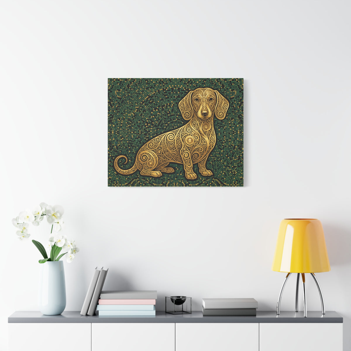 Dachshund Canvas | Gilded Gold Swirl Wall Art