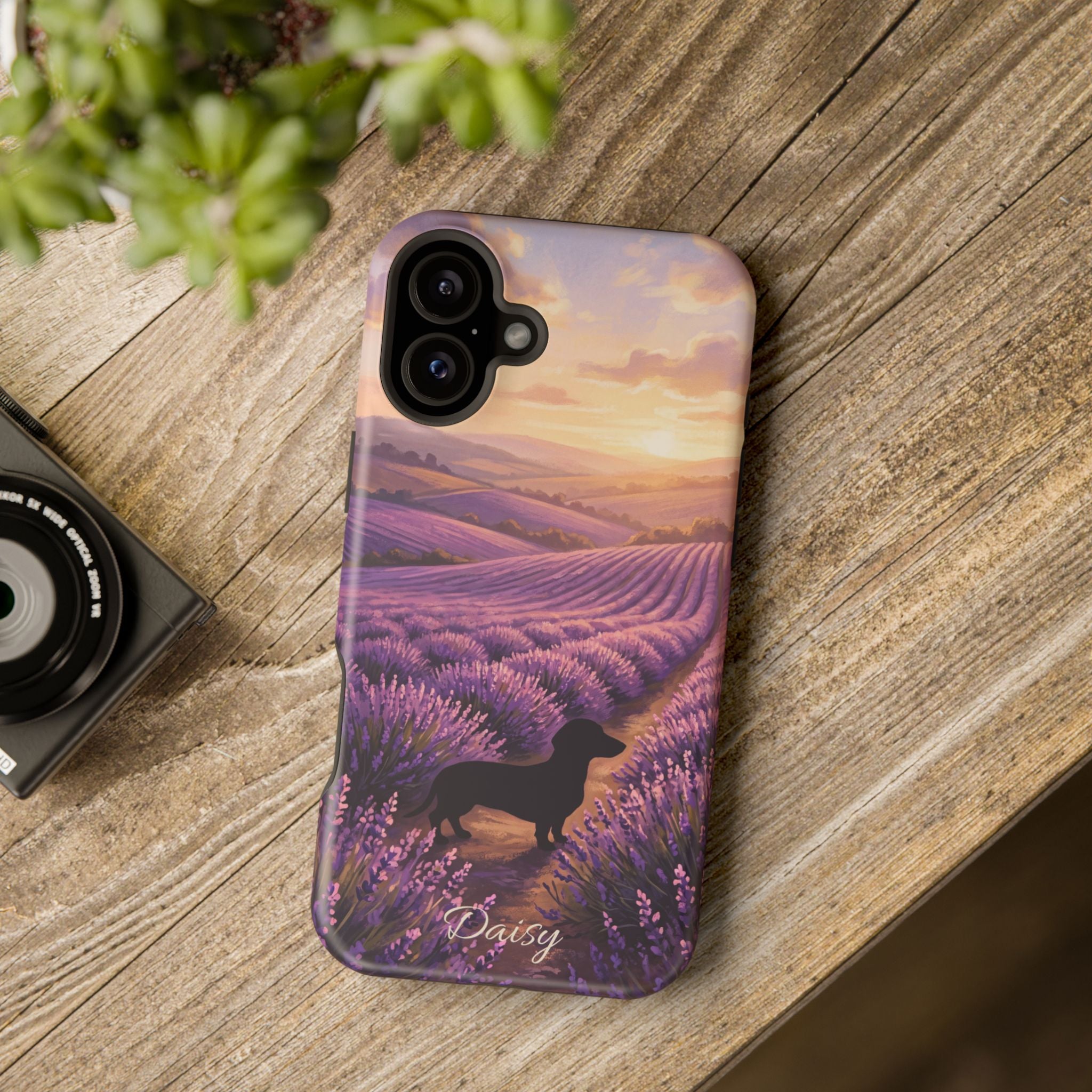 Personalized Dachshund Lavender Field Phone Case — Wireless Charging Cover
