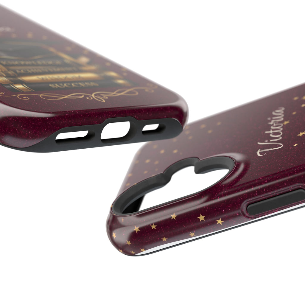 Graduation Cap & Books Personalized Teacher Phone Case — Wireless Charging Cover