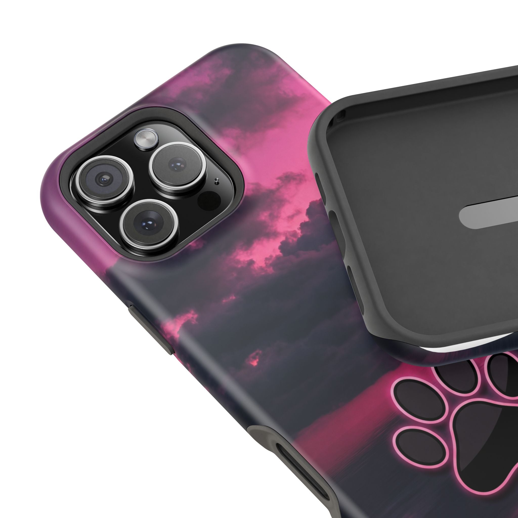 Pink Sky Paw Print Phone Case — Impact-Resistant Wireless Charging Cover