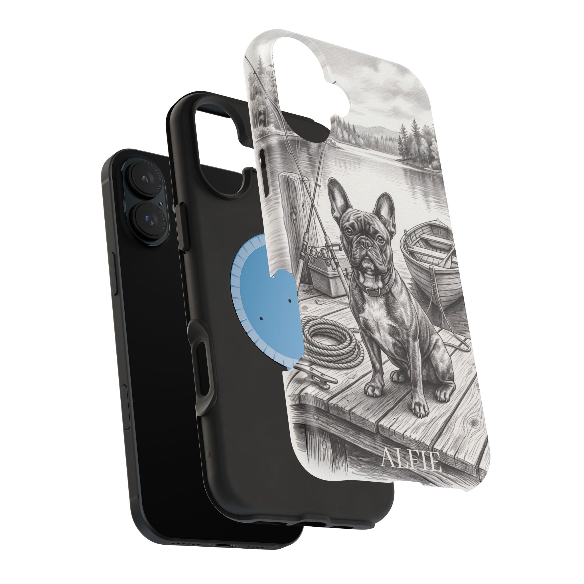 Personalized French Bulldog Lakeside Dock Phone Case — Wireless Charging Cover
