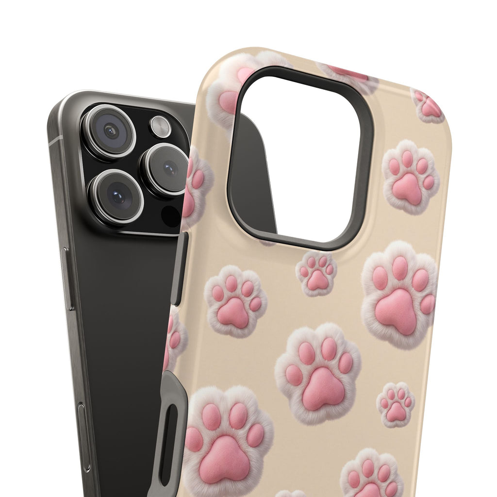 Pink Paw Print Phone Case — Impact-Resistant Wireless Charging Cover