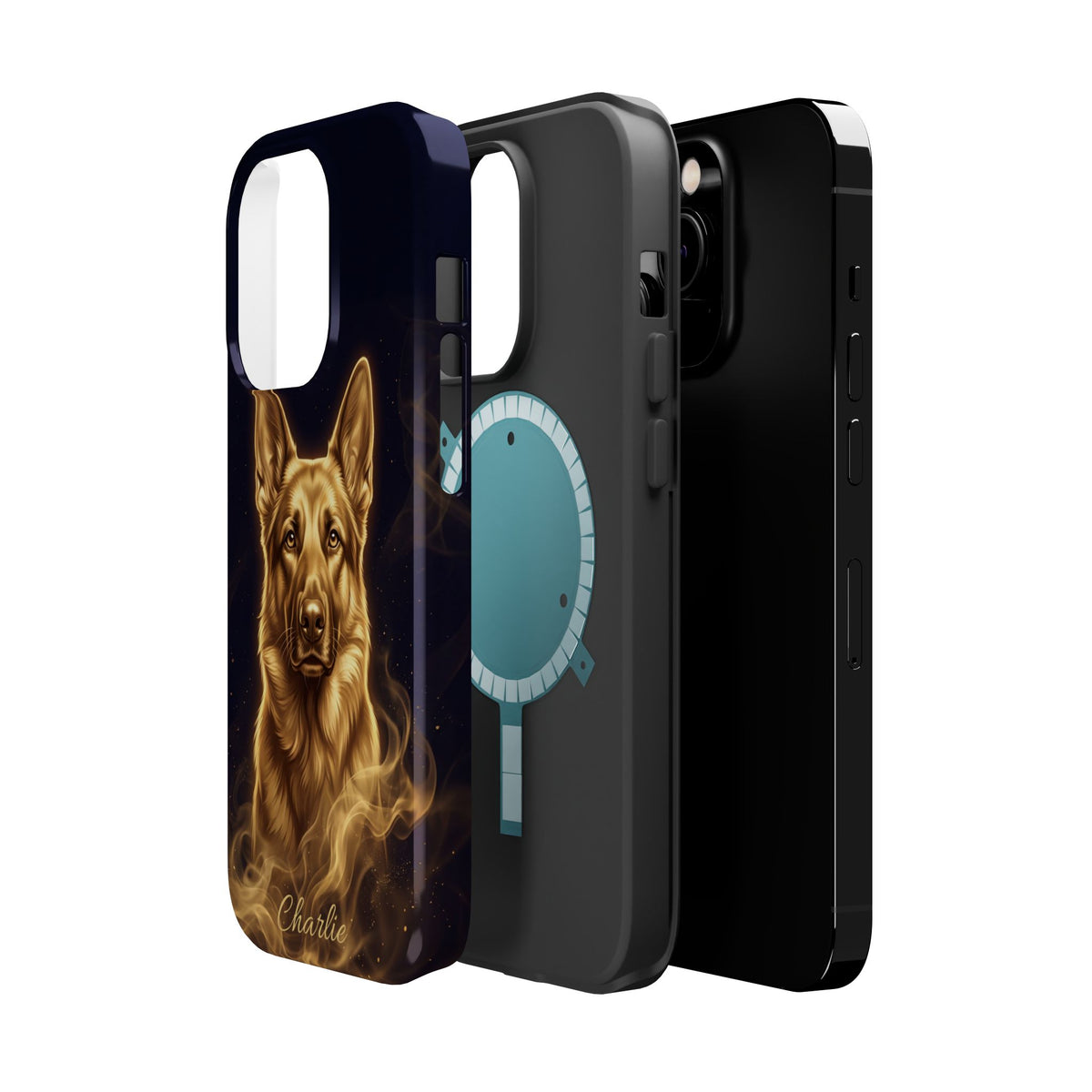 German Shepherd Phone Case | Personalized Gold Glow Art — Tough Magnetic Case with Wireless Charging