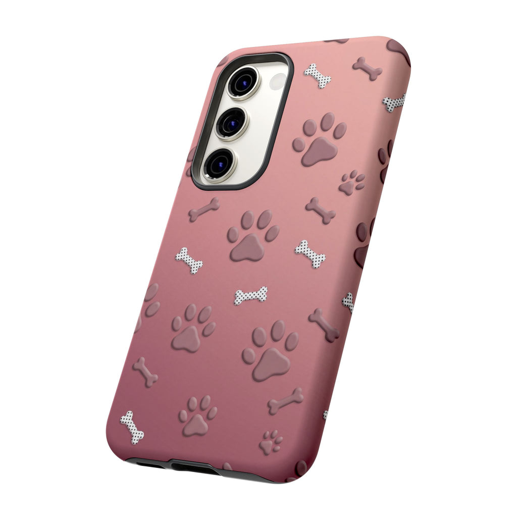 iPhone & Samsung Phone Case | Paw Print & Bone  | Dusty Rose Pattern Case for Frenchie Lovers