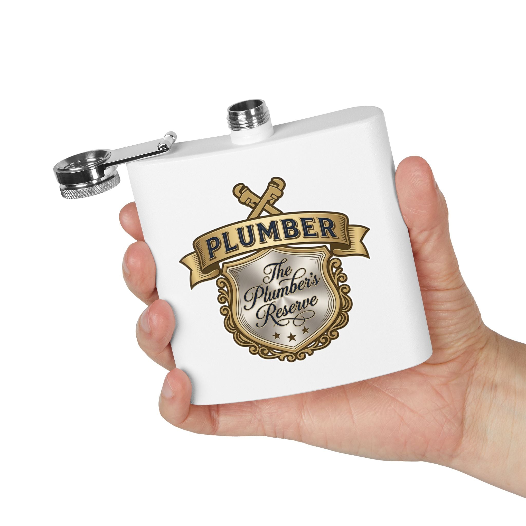 Flask — "The Plumber's Reserve" 6oz Stainless Steel Hip Flask