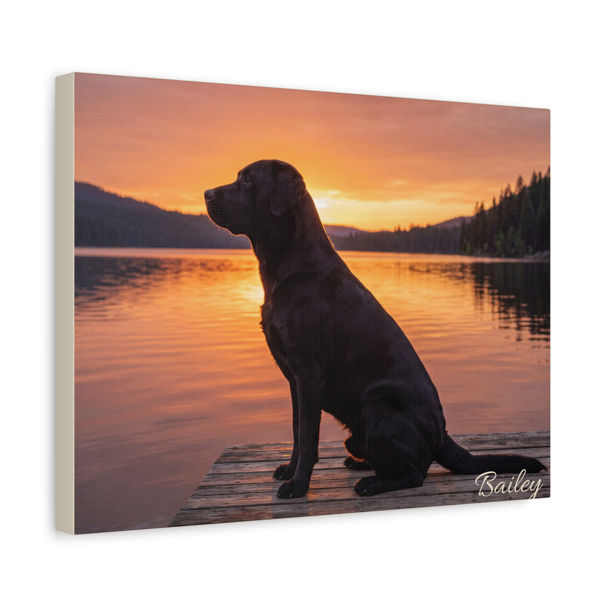 Black Labrador Personalized Canvas | Lakeside Sunset Silhouette Wall Art