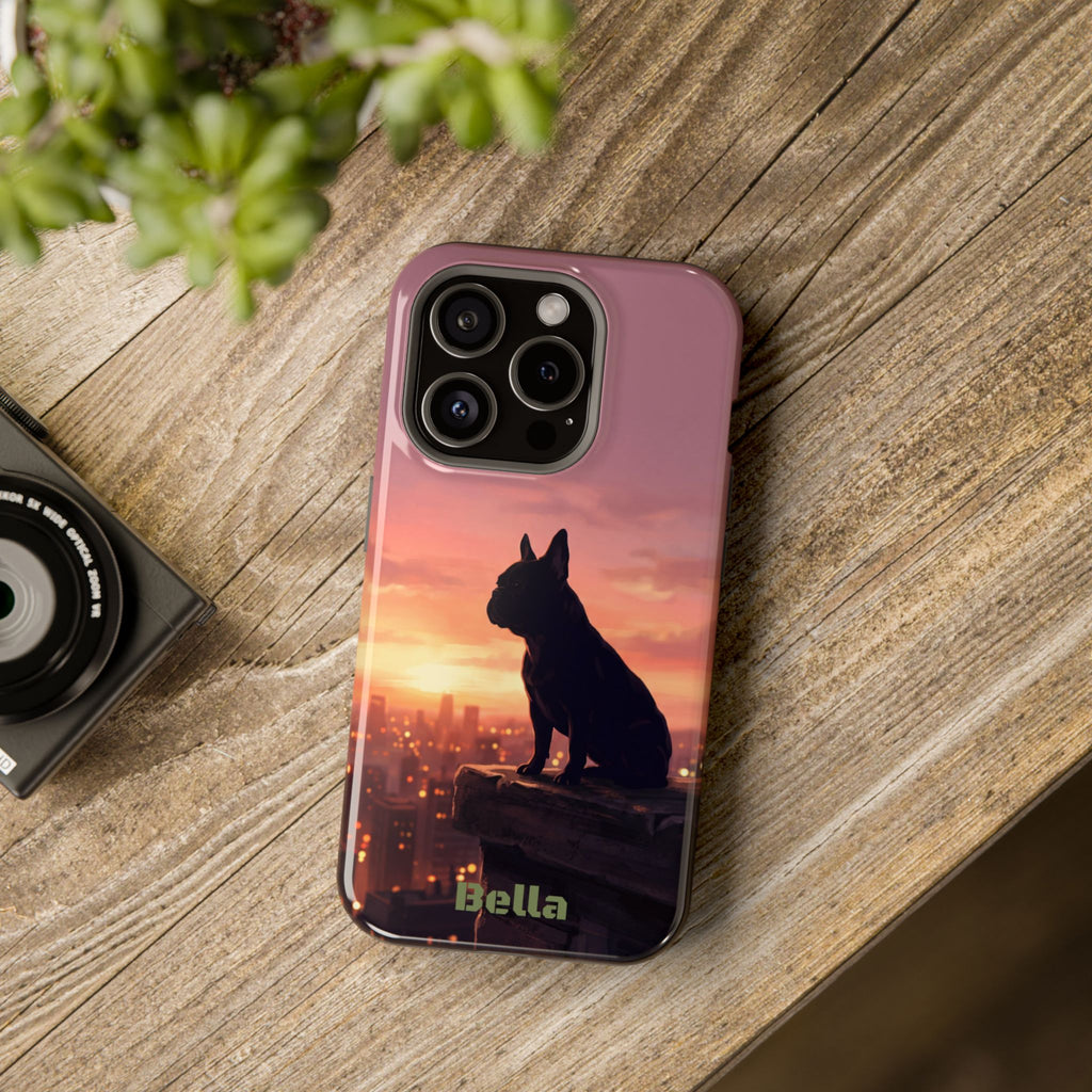 Personalized French Bulldog City Skyline Sunset Phone Case — Wireless Charging Cover