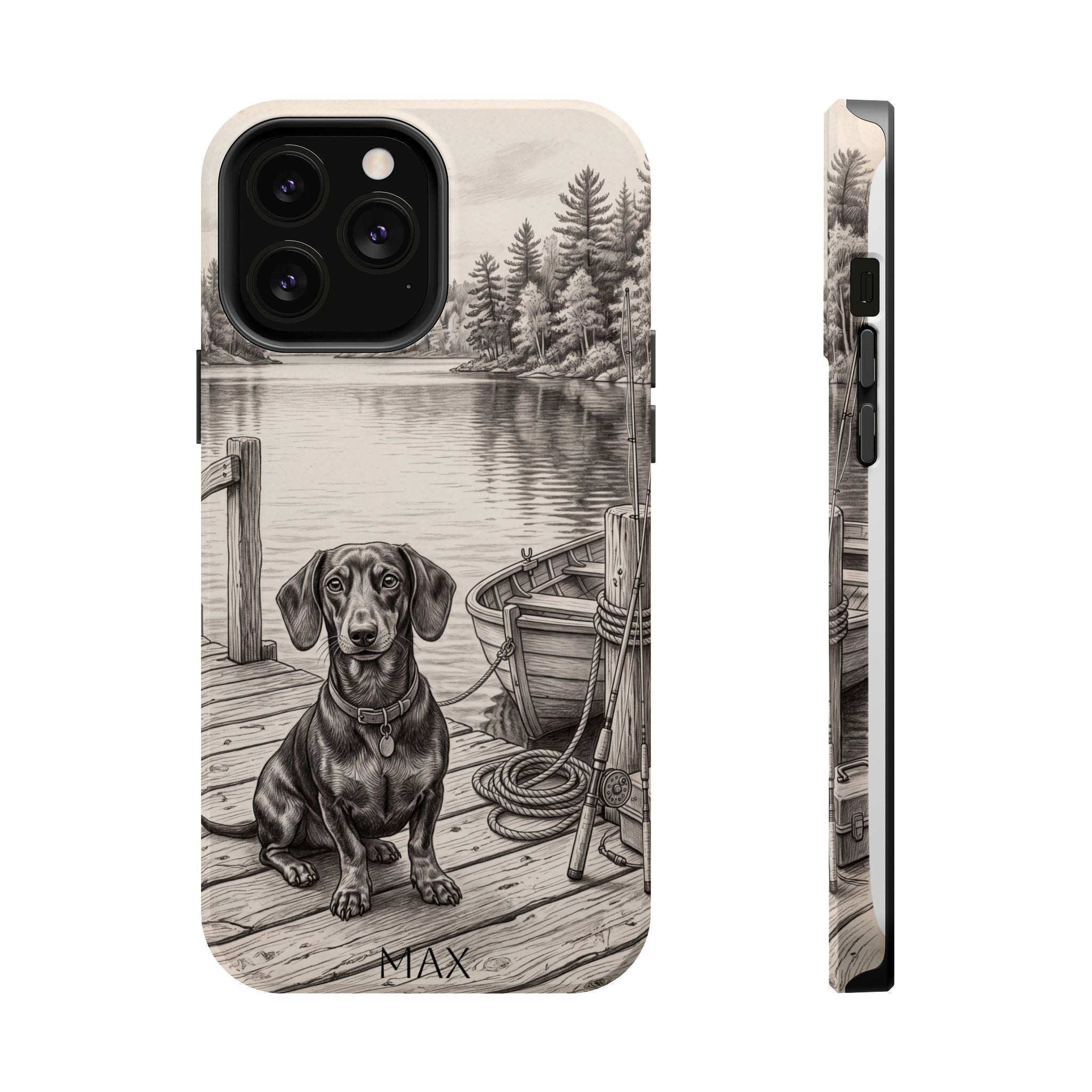 Personalized Dachshund Sunset Beach Phone Case — Wireless Charging Cover