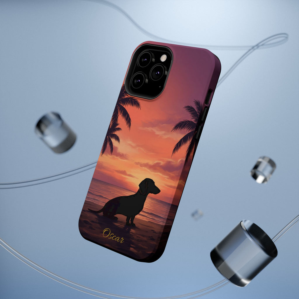Personalized Dachshund Tropical Beach Sunset Phone Case — Wireless Charging Cover