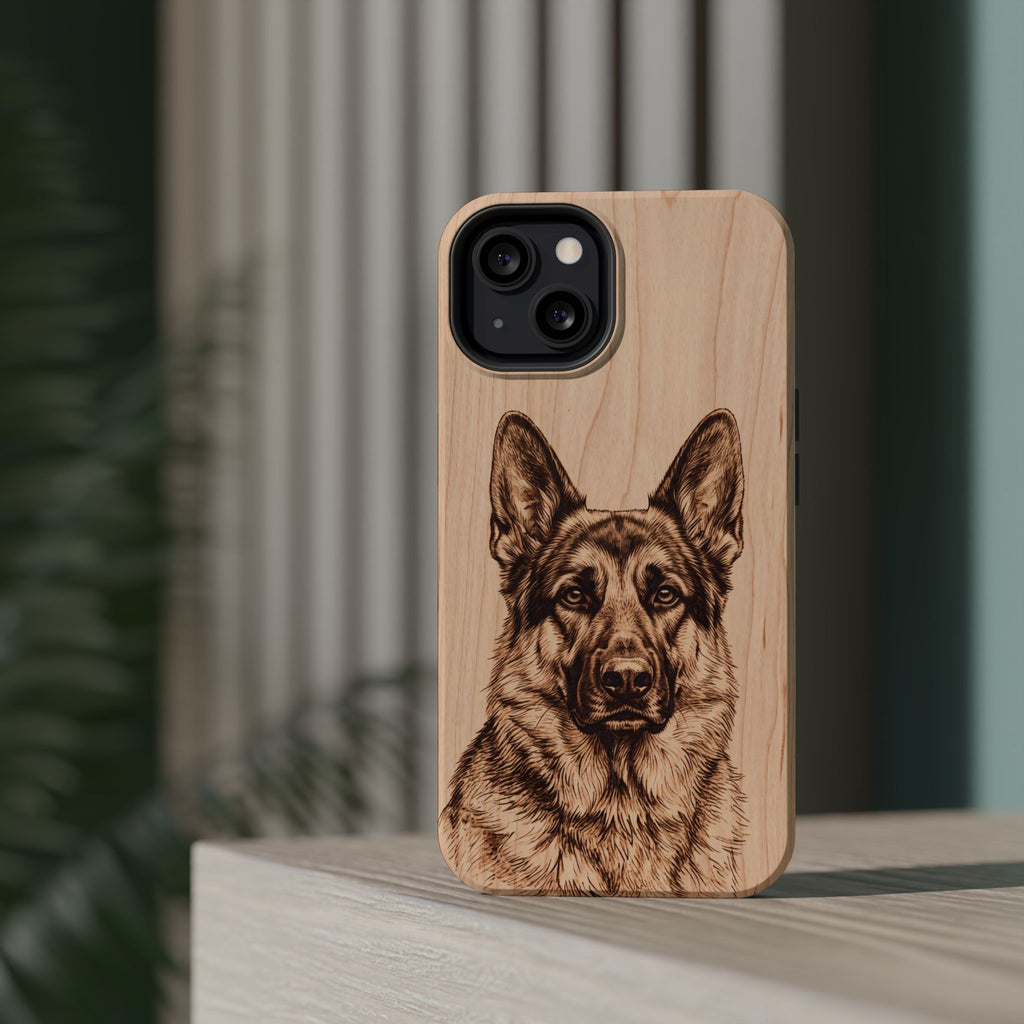 German Shepherd Phone Case | Pyrography Art — Tough Magnetic Case with Wireless Charging