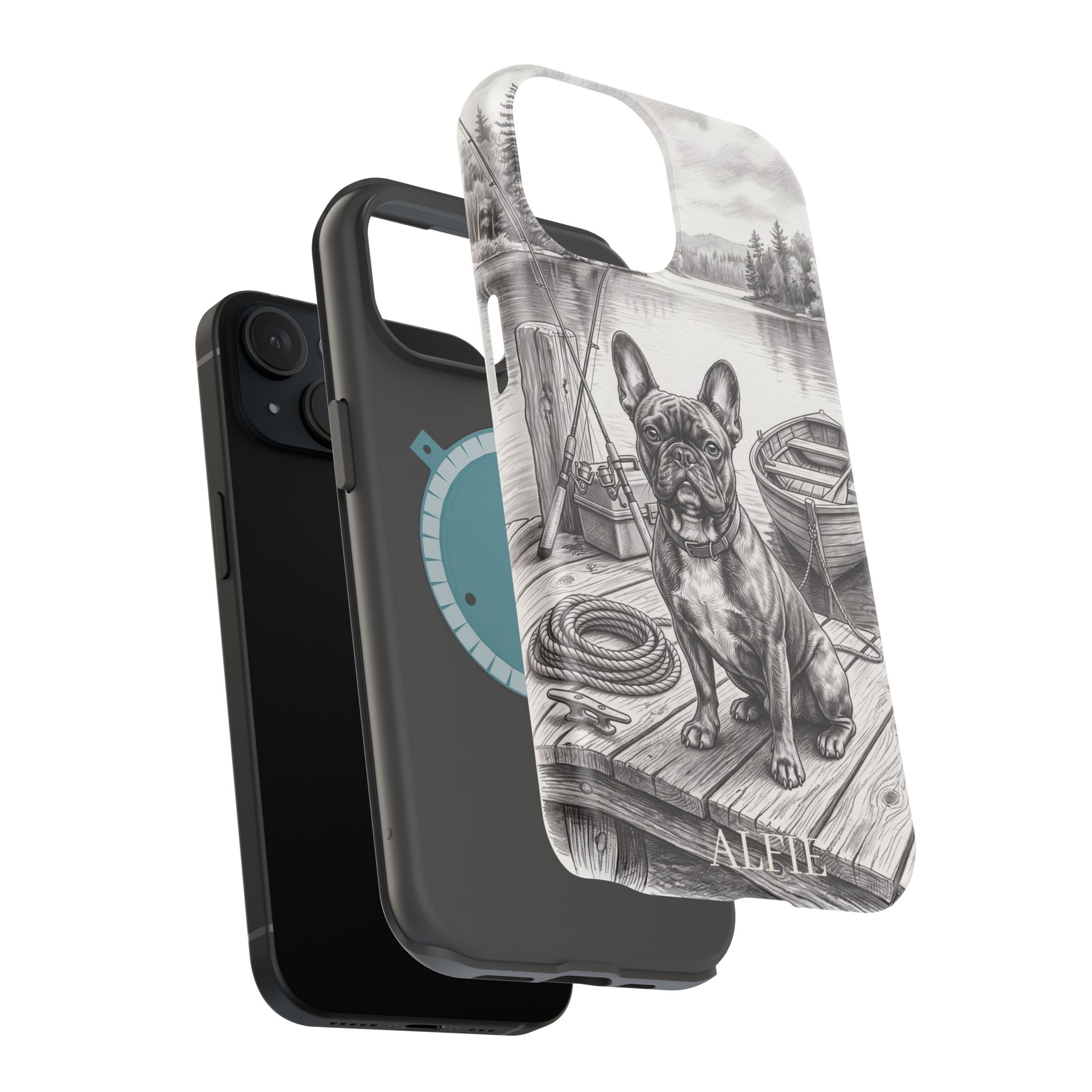 Personalized French Bulldog Lakeside Dock Phone Case — Wireless Charging Cover