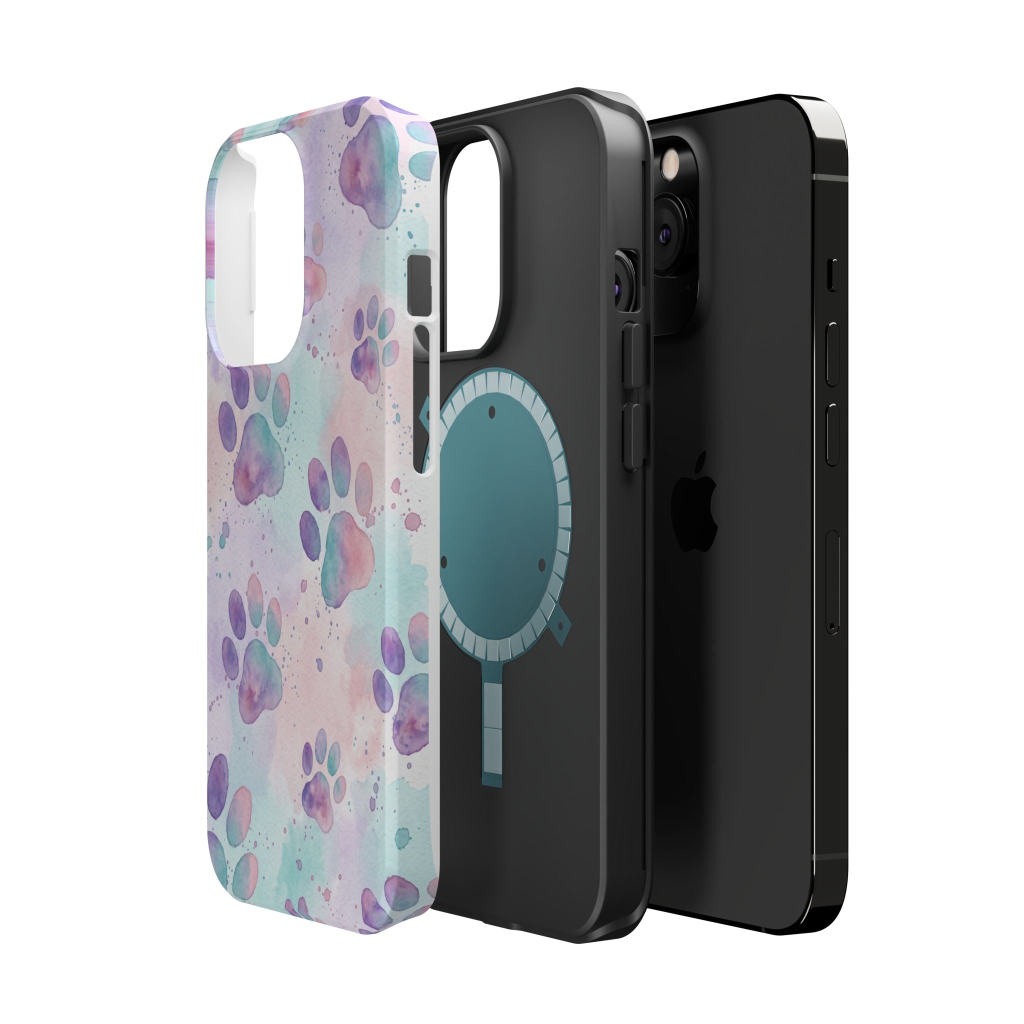 Watercolor Paw Print Phone Case — Impact-Resistant Wireless Charging Cover
