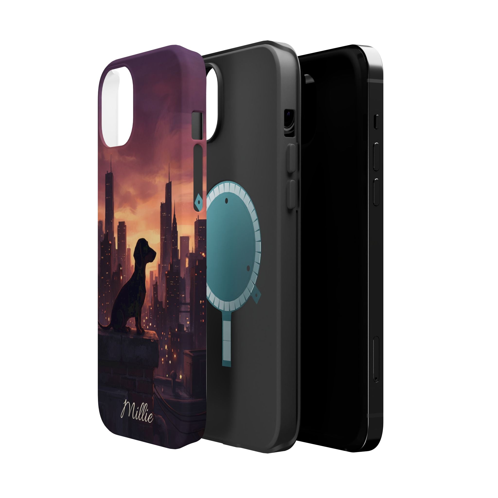 Personalized Dachshund City Skyline Phone Case — Wireless Charging Cover