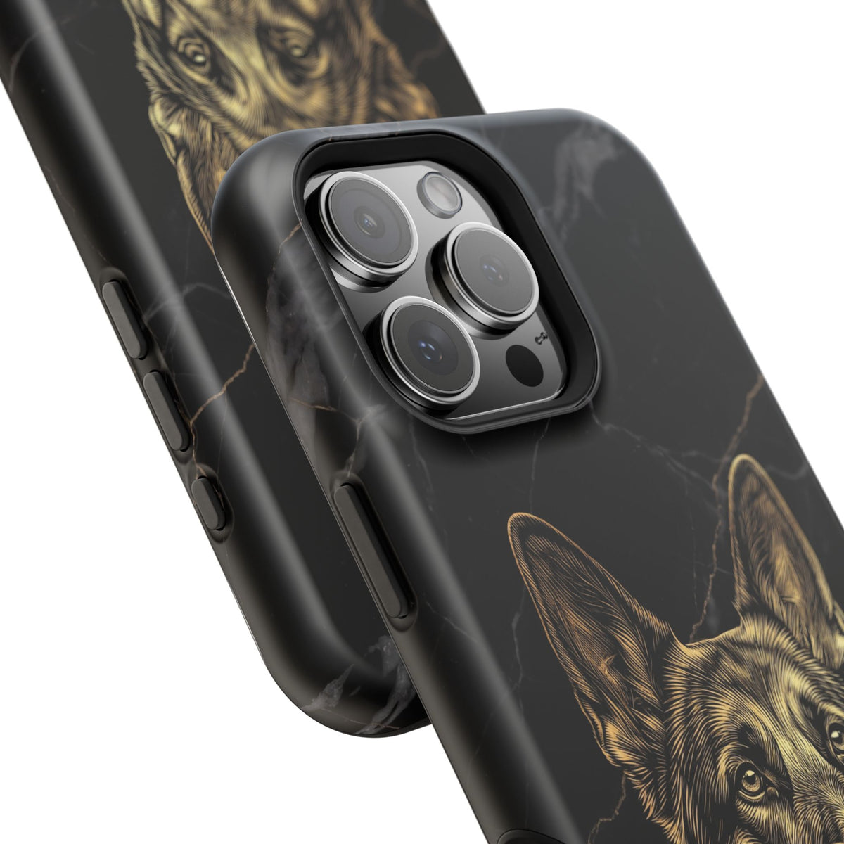 German Shepherd Phone Case | Black Marble Gold Sketch Art — Tough Magnetic Case with Wireless Charging