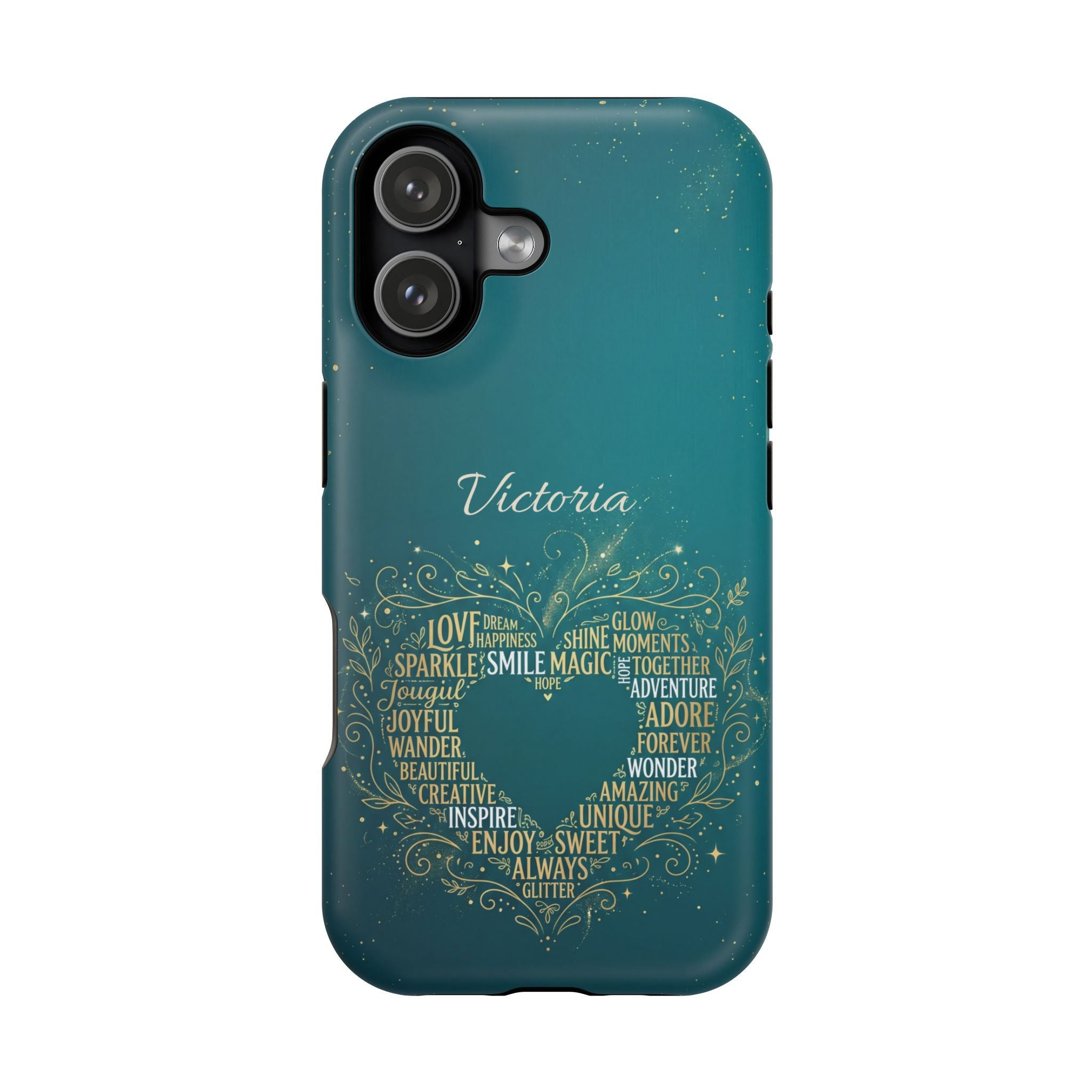 Personalized Teacher Heart Word Art Phone Case — Impact-Resistant Wireless Charging Cover
