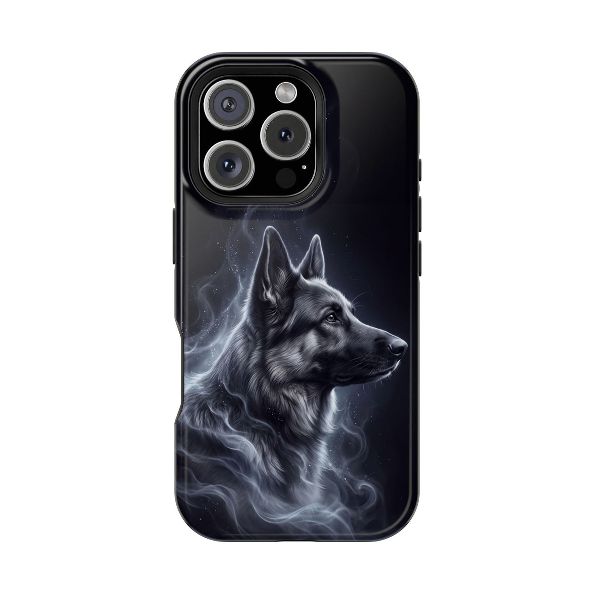 German Shepherd Phone Case | Silver Moonlight Mist Art — Tough Magnetic Case with Wireless Charging