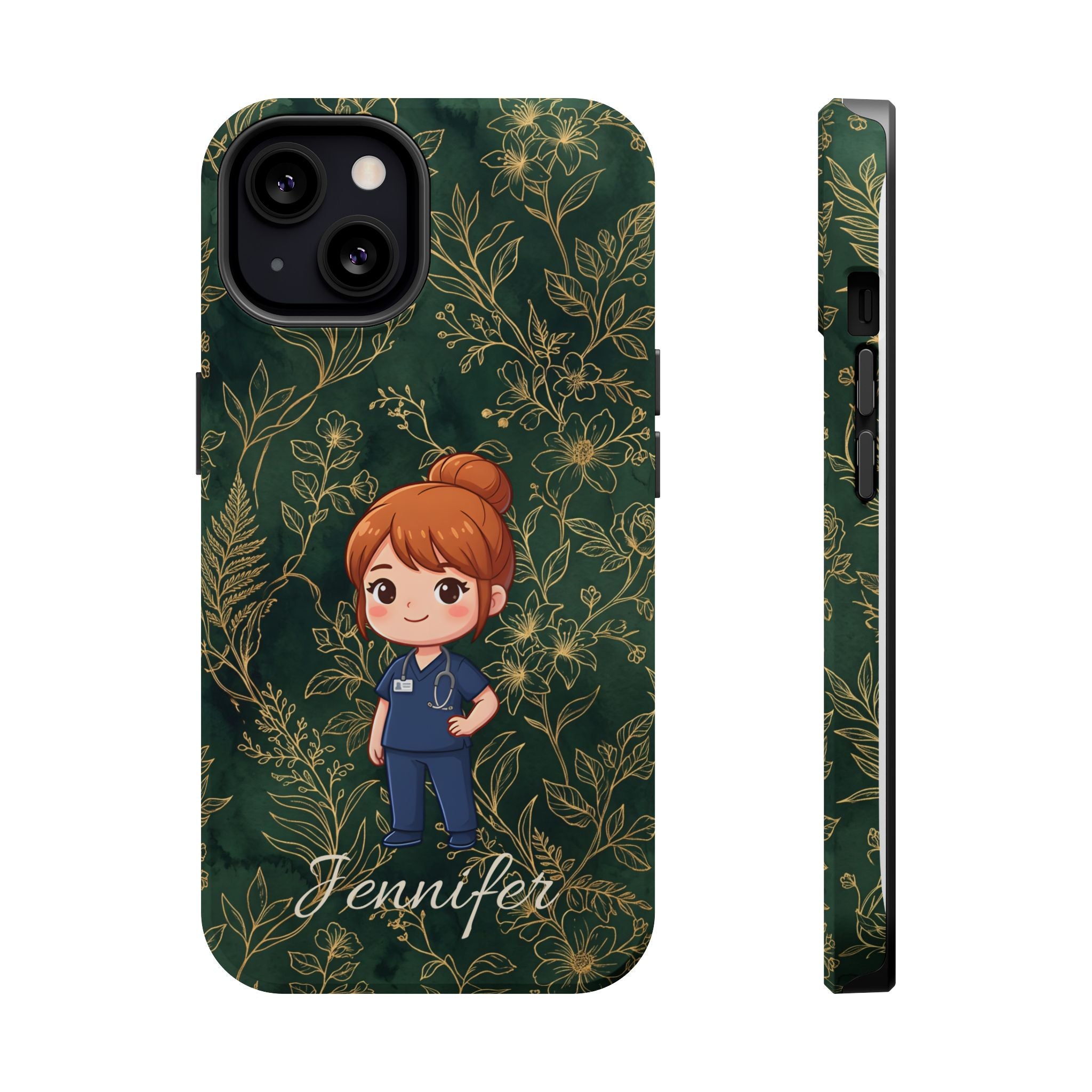 Personalized Nurse Botanical Phone Case — Impact-Resistant Wireless Charging Cover