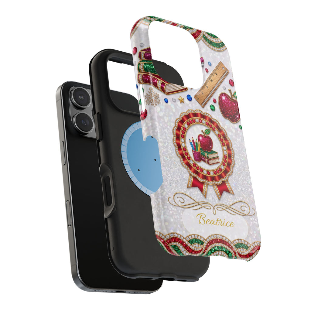 Jeweled Apple Medallion Personalized Teacher Phone Case — Wireless Charging Cover