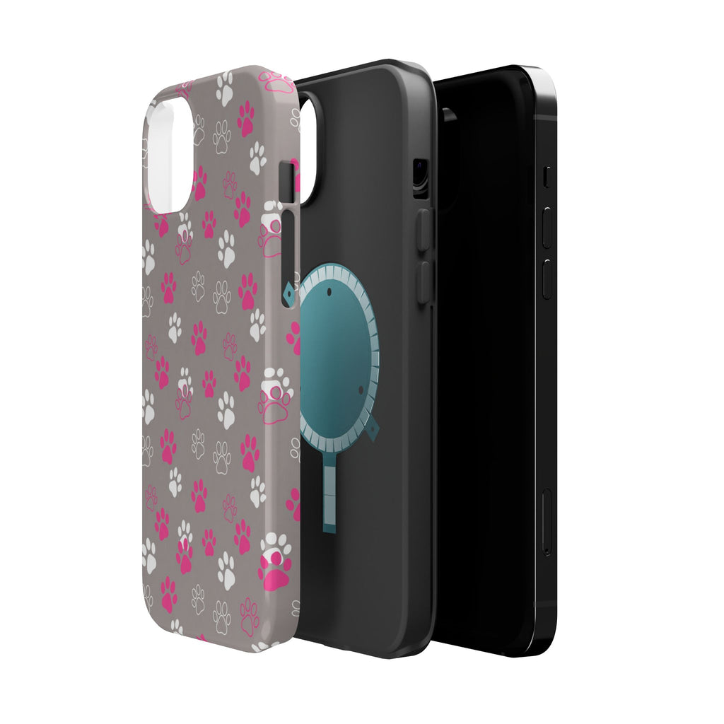 Pink & White Paw Print Phone Case — Impact-Resistant Wireless Charging Cover