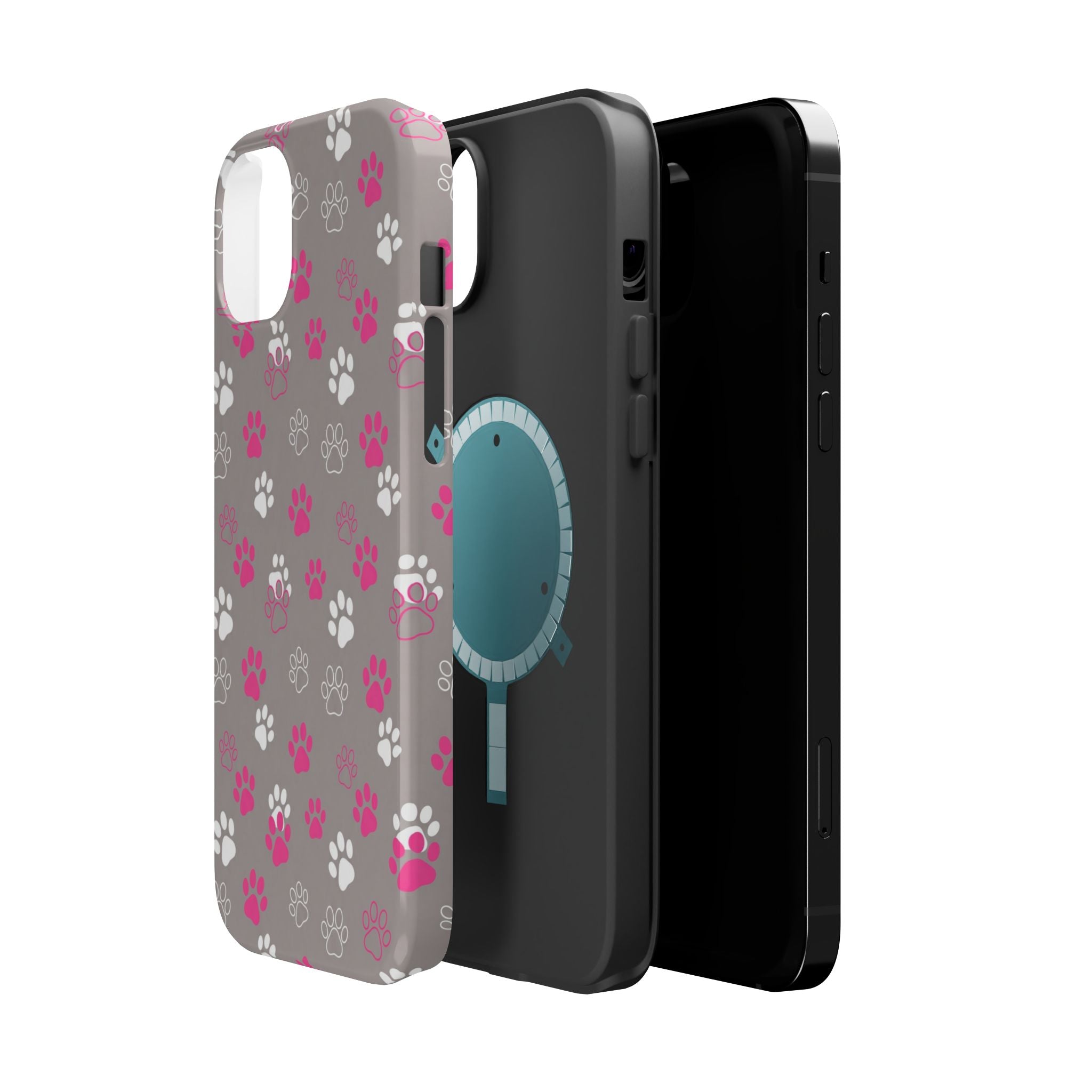 Pink & White Paw Print Phone Case — Impact-Resistant Wireless Charging Cover