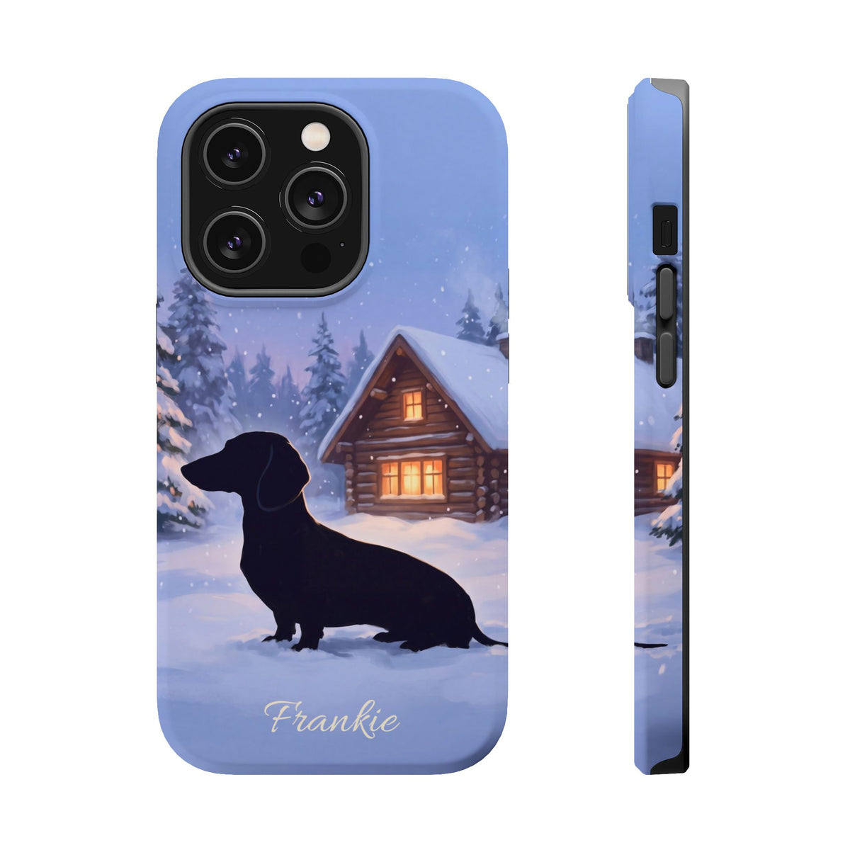Personalized Dachshund Winter Cabin Phone Case — Wireless Charging Cover