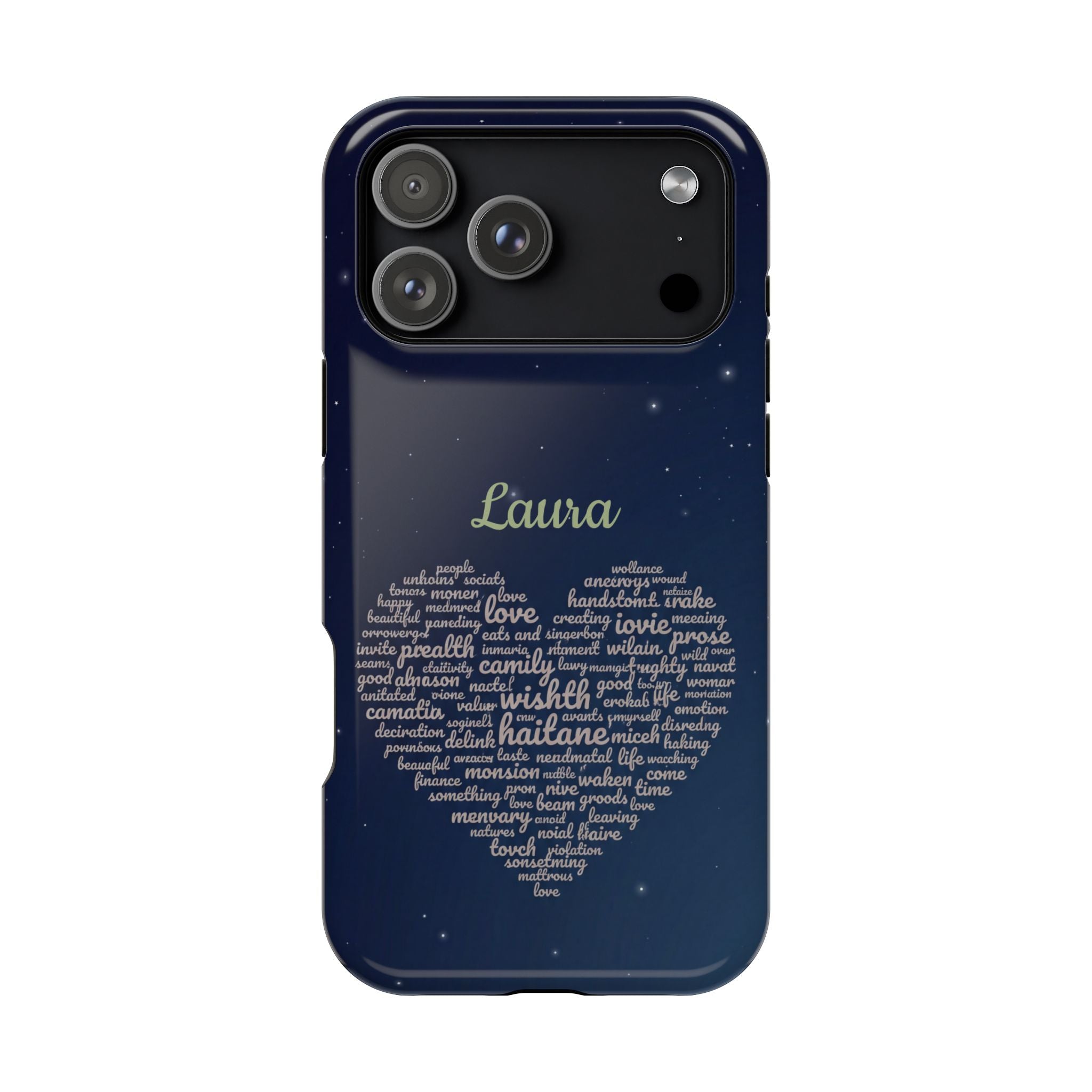 Personalized Teacher Heart Word Art Phone Case — Navy Wireless Charging Cover