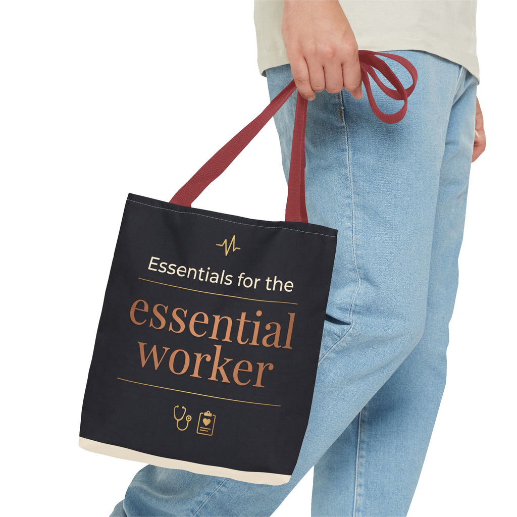 Essentials for the Essential Worker Tote | Healthcare Worker Gift Tote Bag | Nurse Doctor Appreciation Gift | Premium Polyester Carry-All