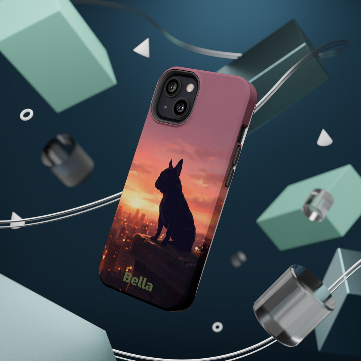 Personalized French Bulldog City Skyline Sunset Phone Case — Wireless Charging Cover