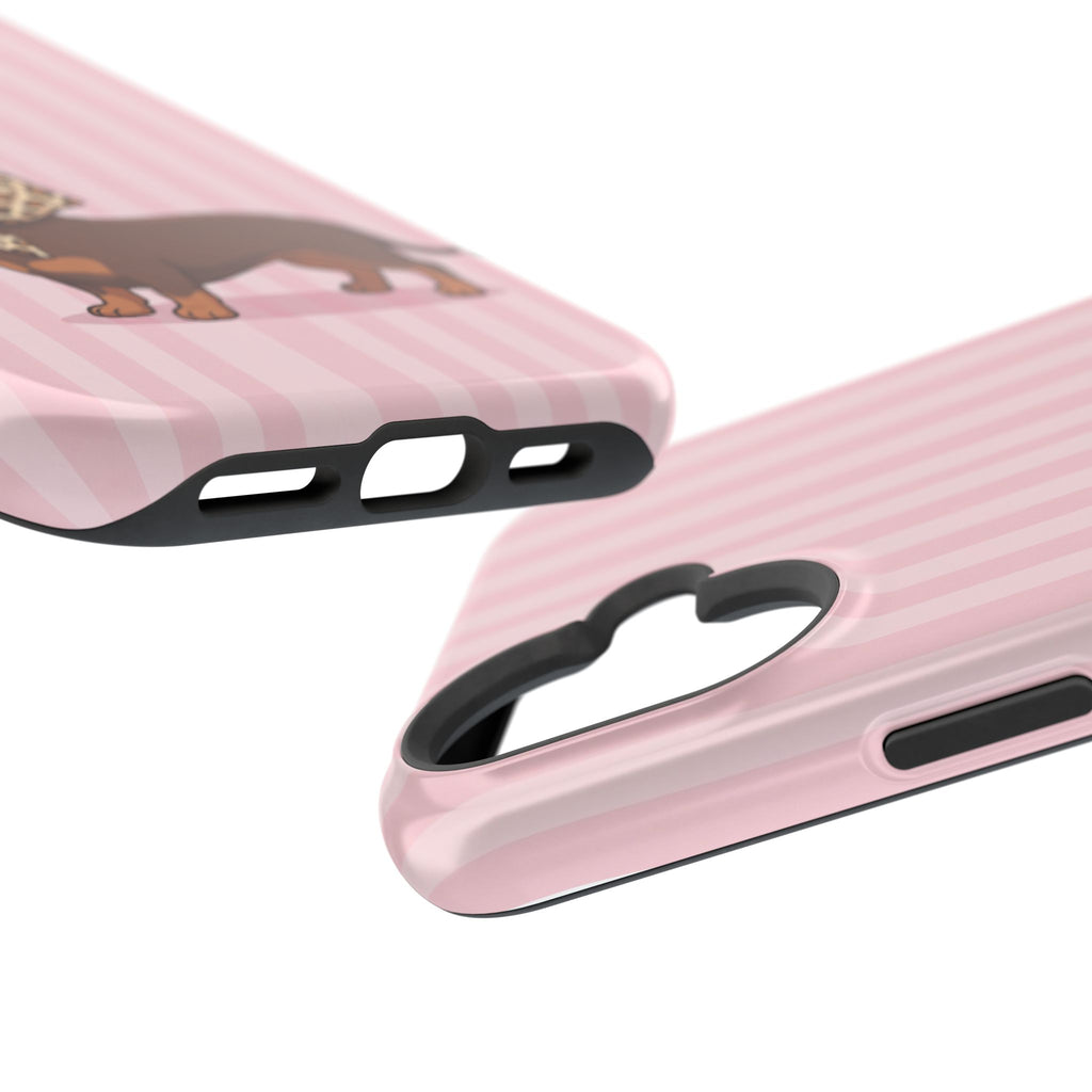 Glam Dachshund Phone Case | Cute Sausage Dog in Leopard Scarf & Sunglasses | Pink Stripe Case for iPhone & Samsung