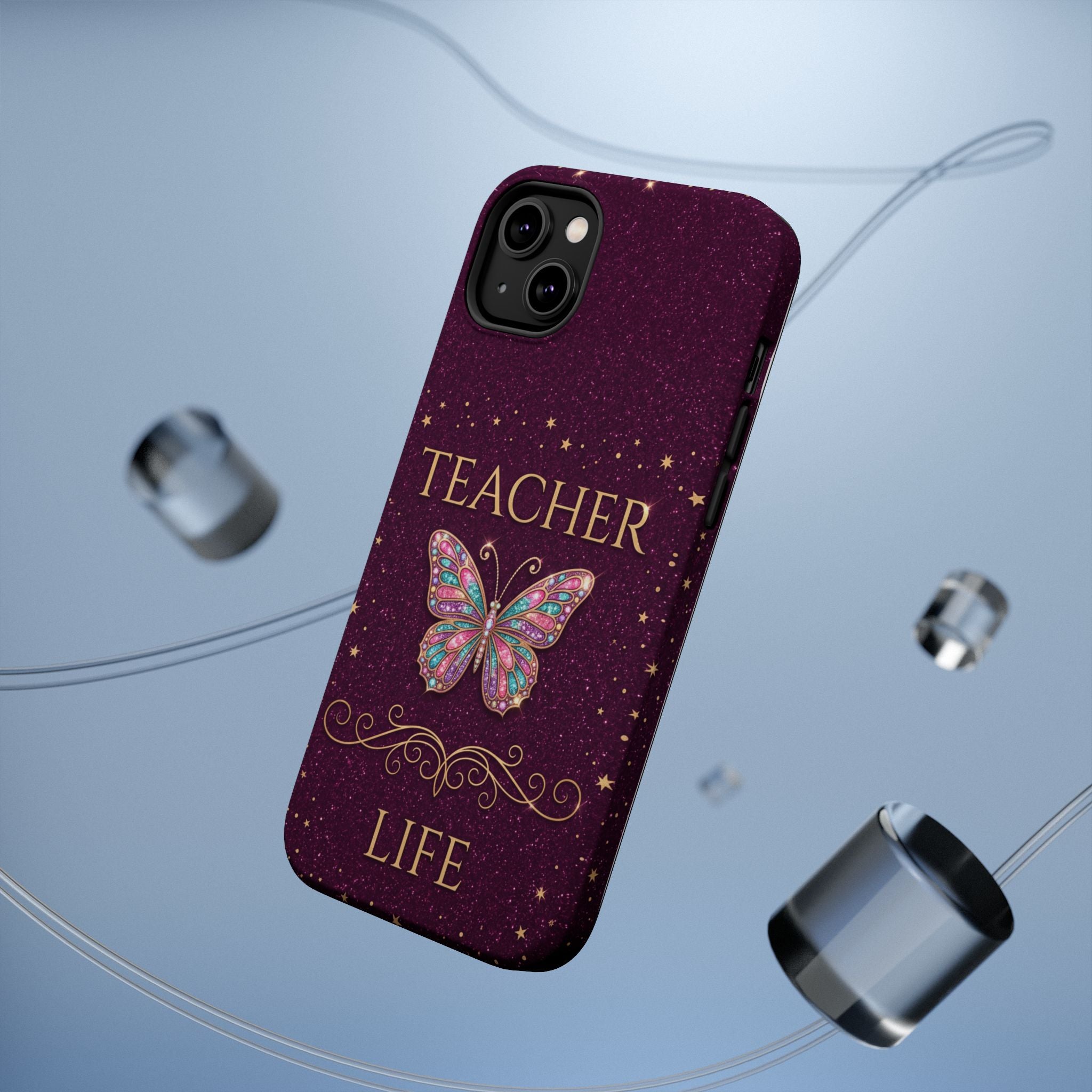 Teacher Life Glitter Butterfly Phone Case — Wireless Charging Cover