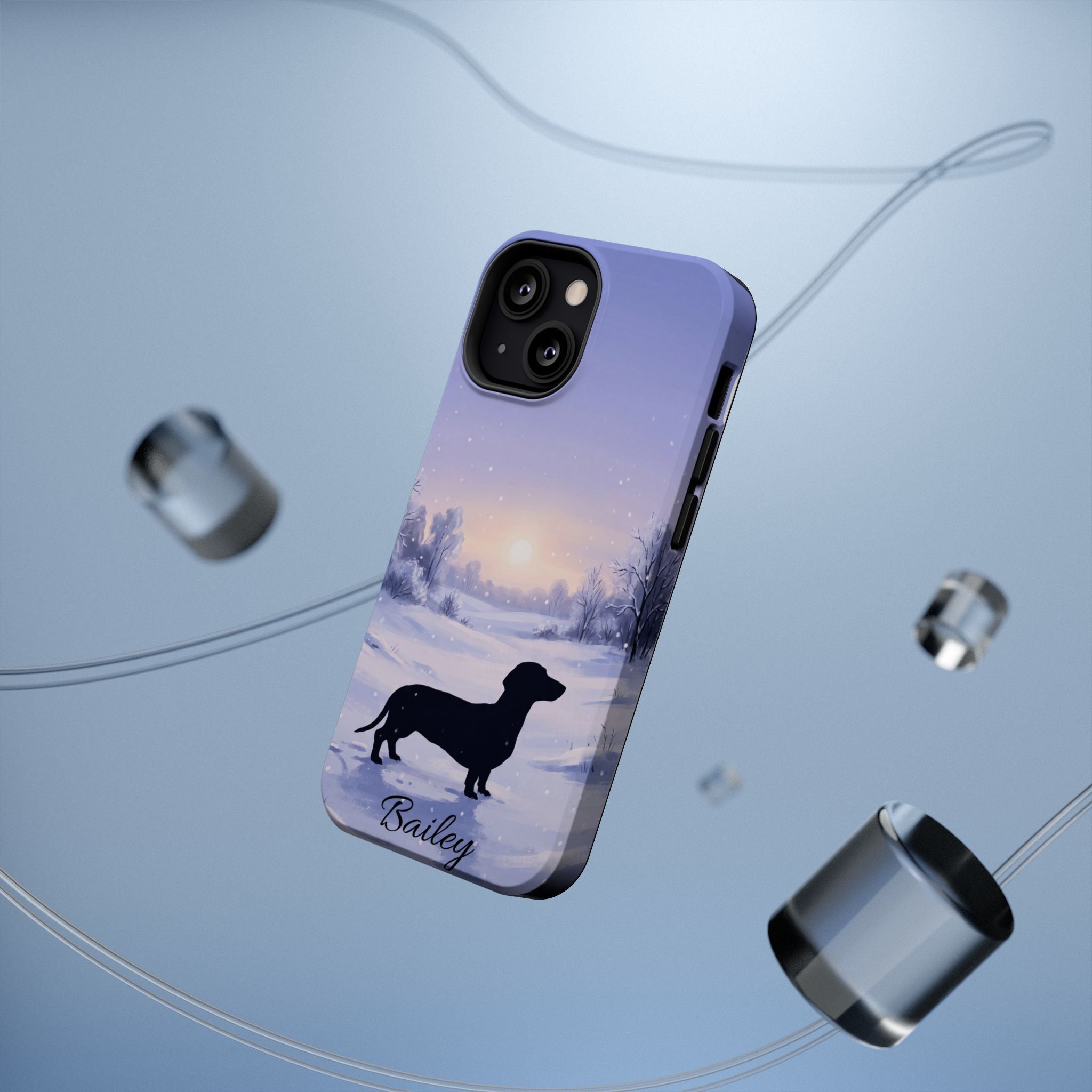 Personalized Dachshund Winter Snow Phone Case — Wireless Charging Cover