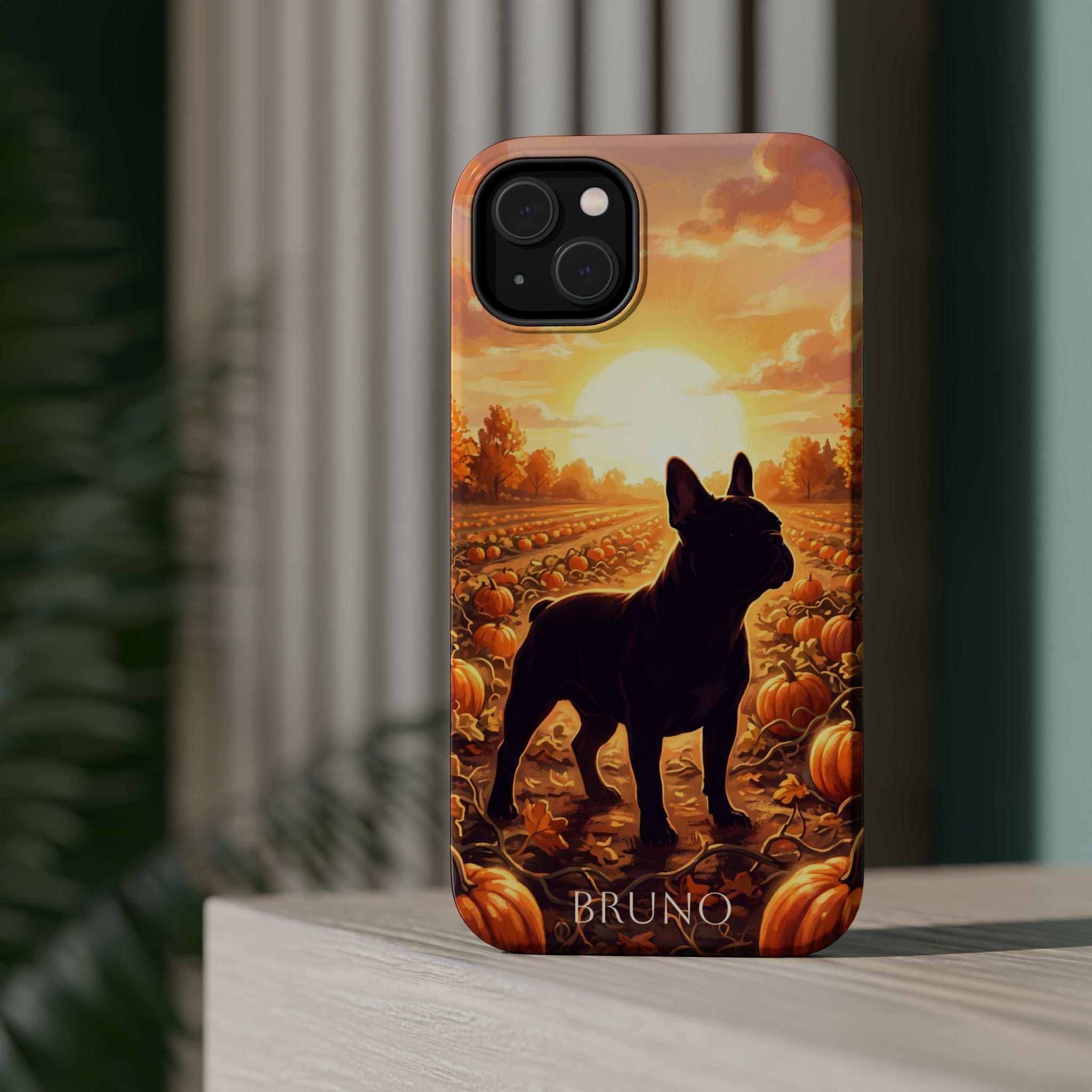 Personalized French Bulldog Pumpkin Patch Phone Case — Wireless Charging Cover