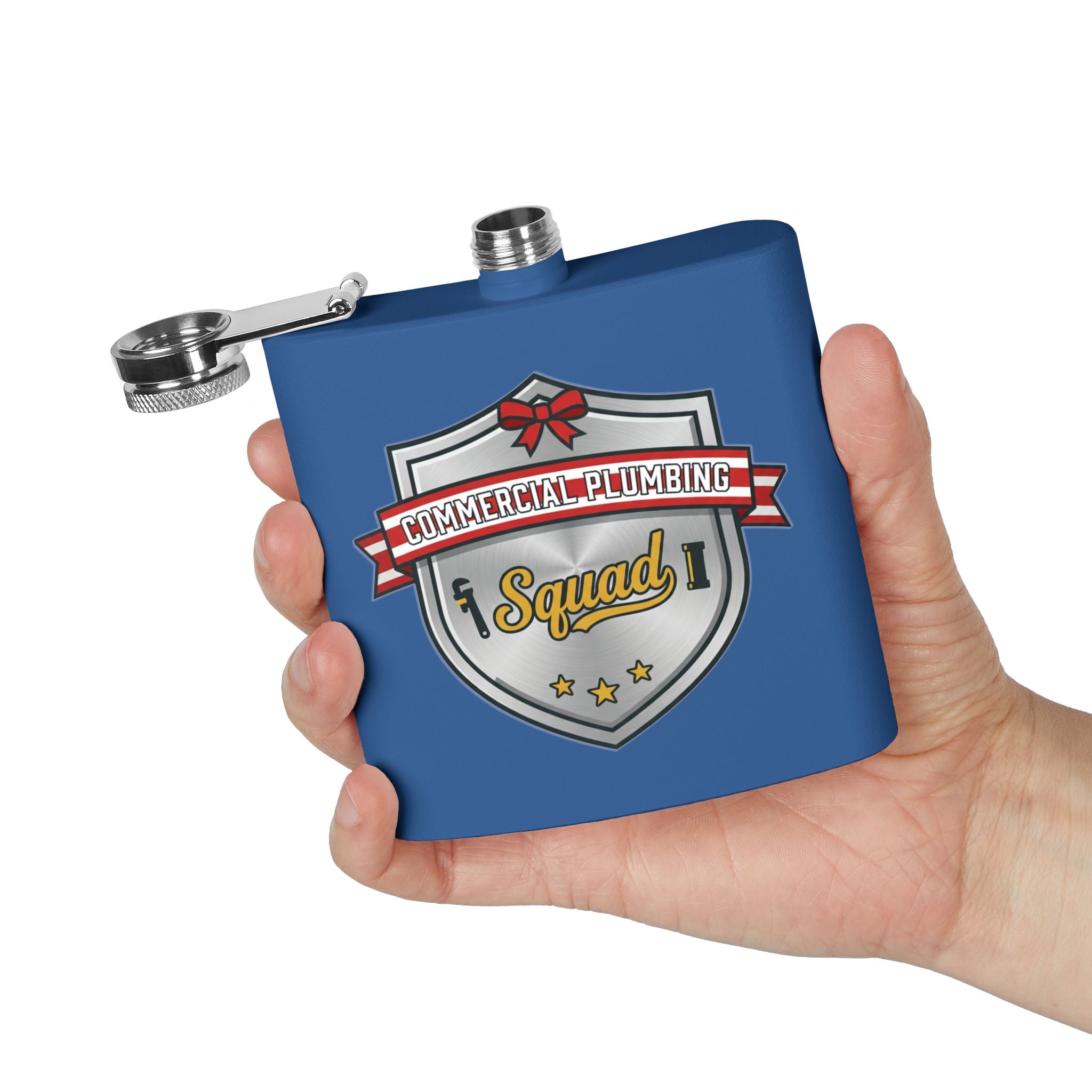 Flask — "Commercial Plumbing Squad" 6oz Stainless Steel Hip Flask