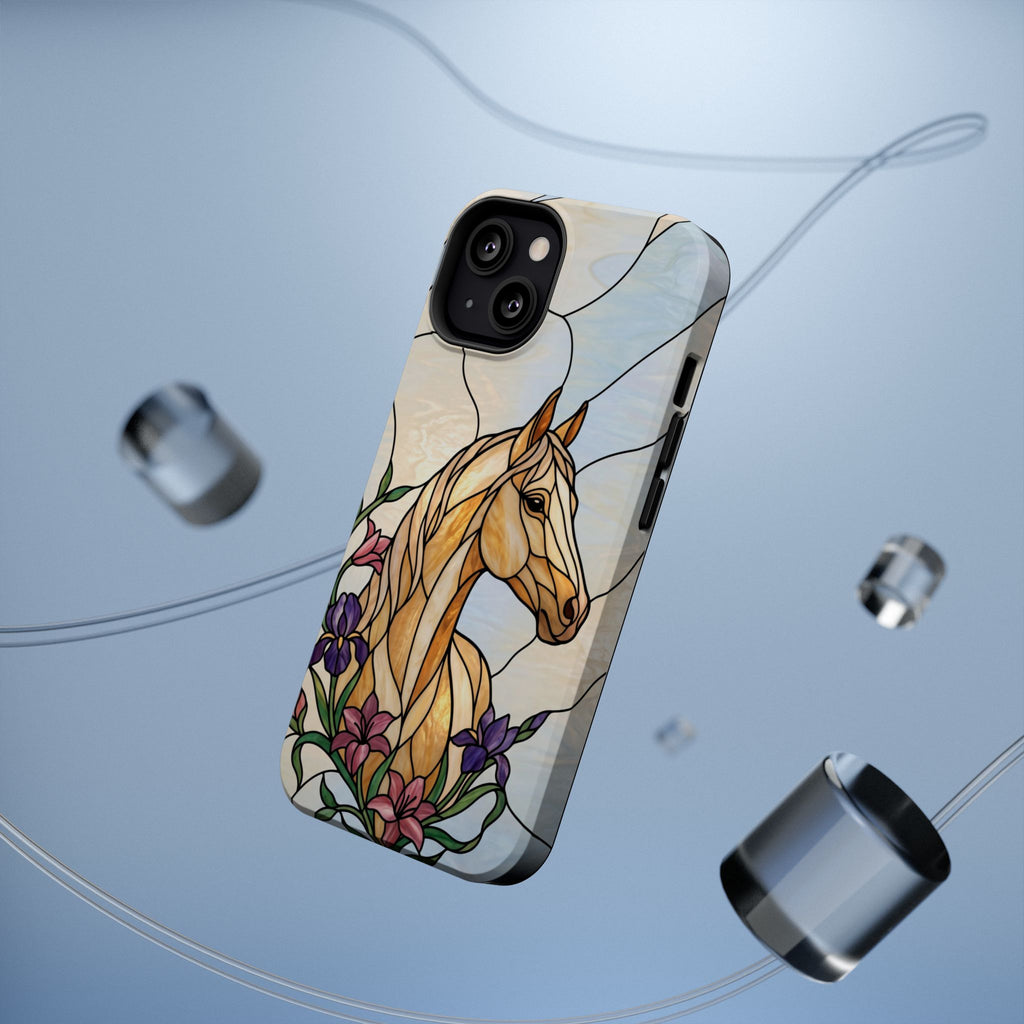 Floral Stained Glass Horse Phone Case — Tough Magnetic Case with Wireless Charging
