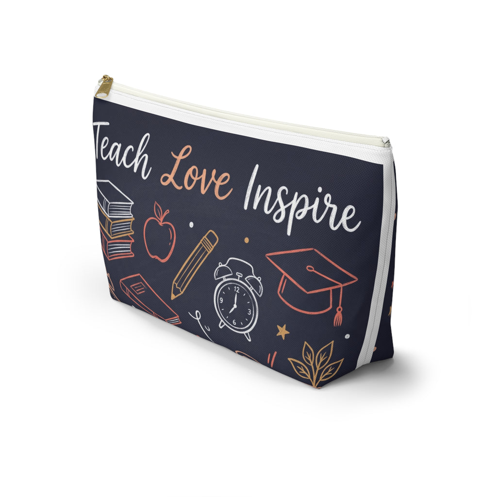 Teach Love Inspire Chalkboard Accessory Pouch — T-Bottom Zipper Bag