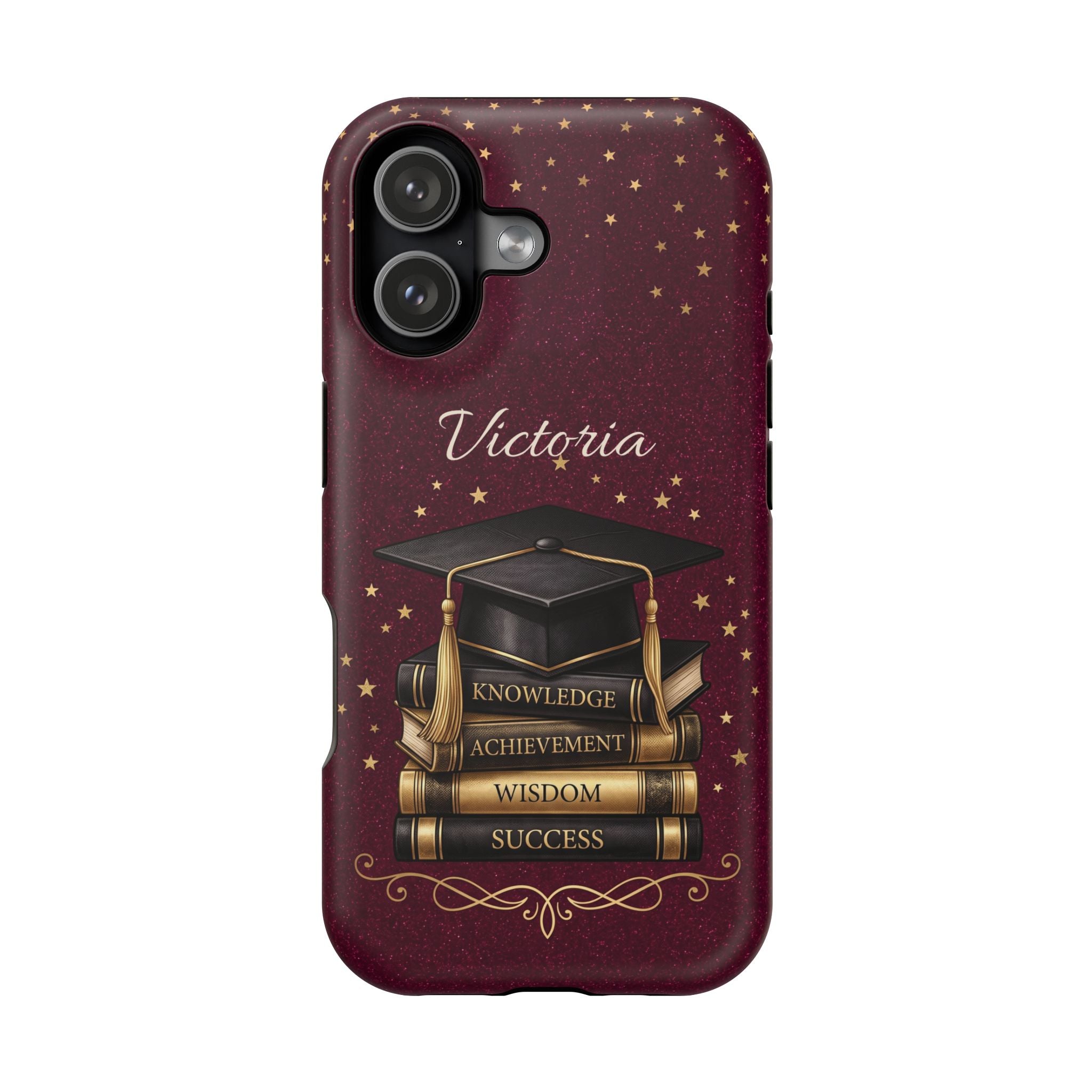 Graduation Cap & Books Personalized Teacher Phone Case — Wireless Charging Cover