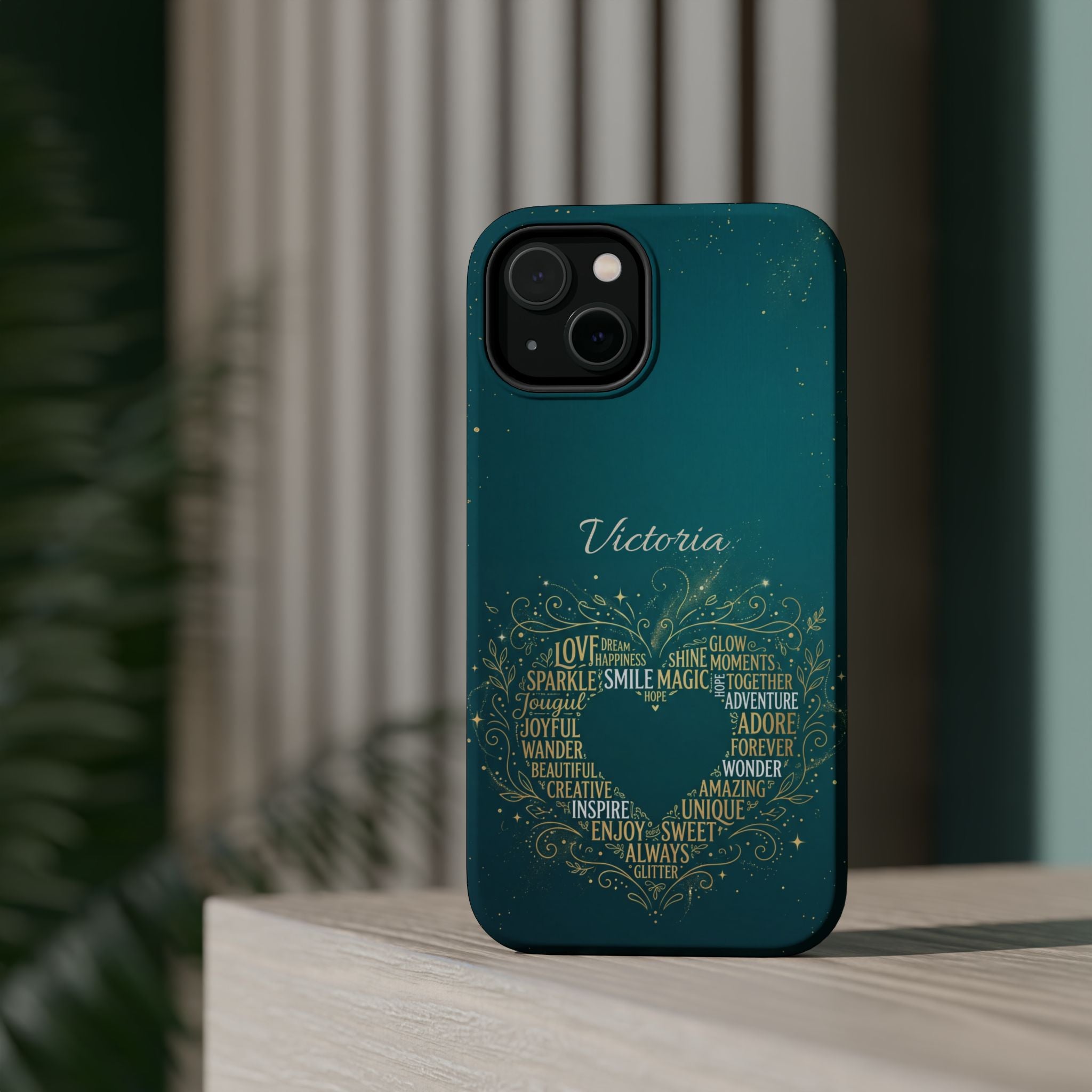 Personalized Teacher Heart Word Art Phone Case — Impact-Resistant Wireless Charging Cover