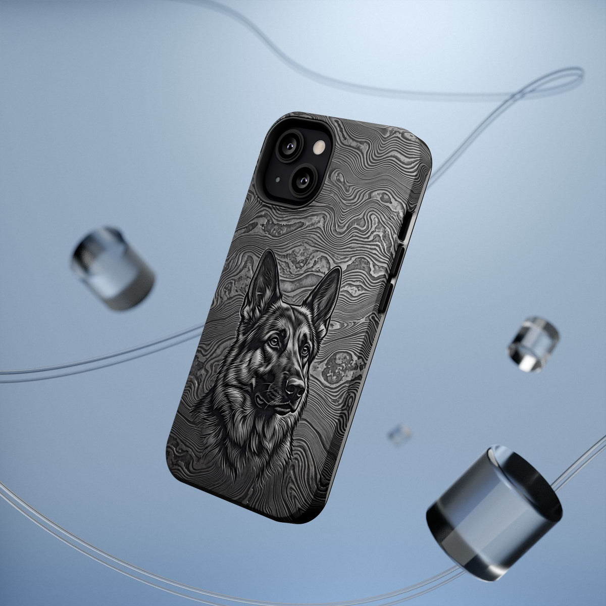 German Shepherd Phone Case | Damascus Art — Tough Magnetic Case with Wireless Charging