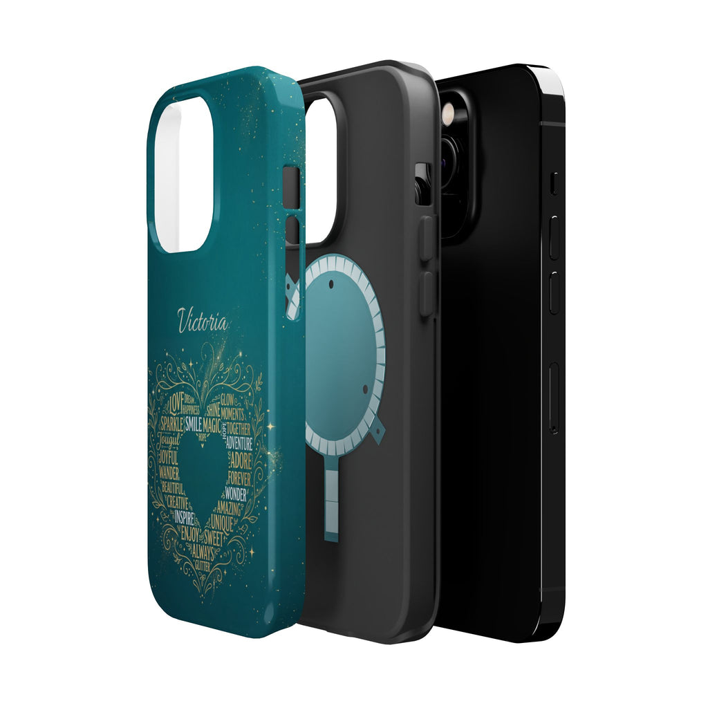 Personalized Teacher Heart Word Art Phone Case — Impact-Resistant Wireless Charging Cover