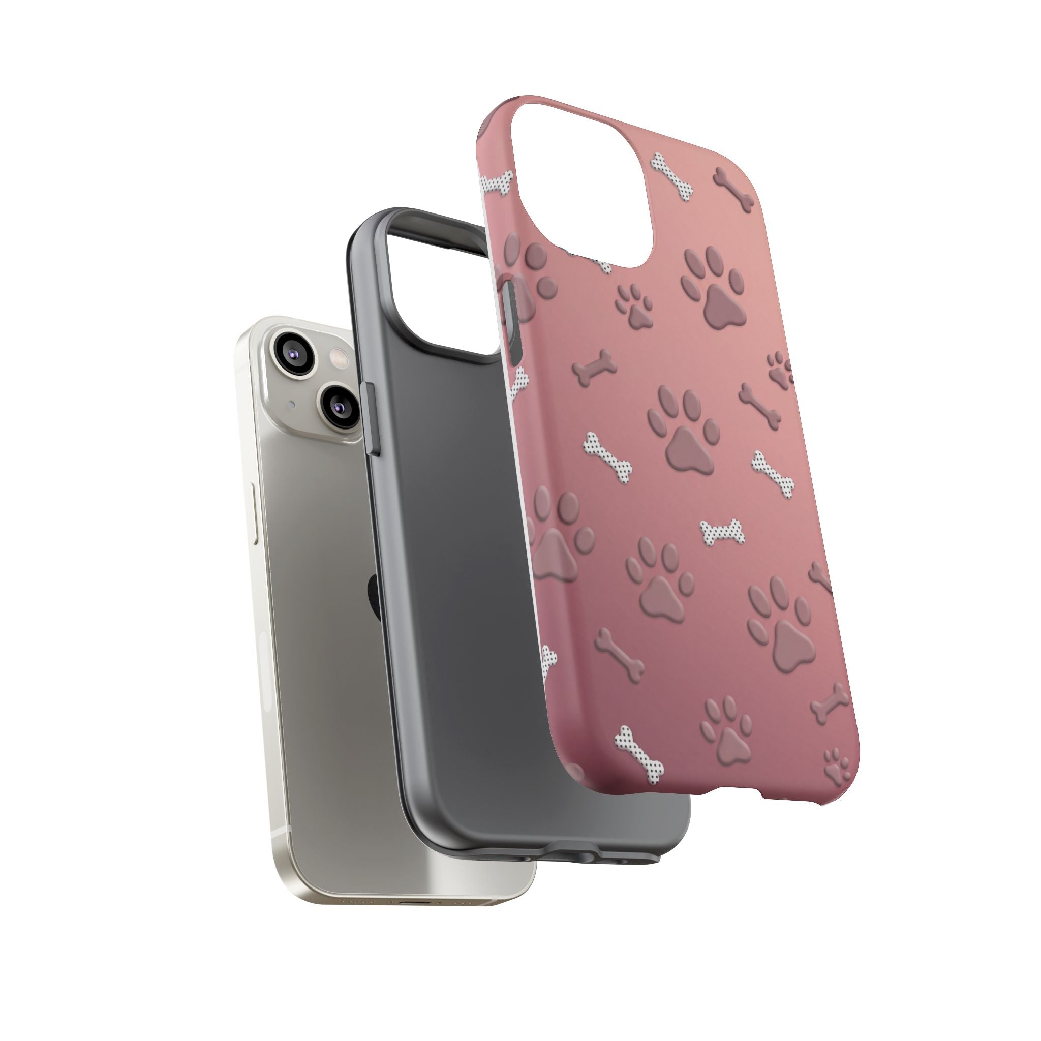 iPhone & Samsung Phone Case | Paw Print & Bone  | Dusty Rose Pattern Case for Frenchie Lovers
