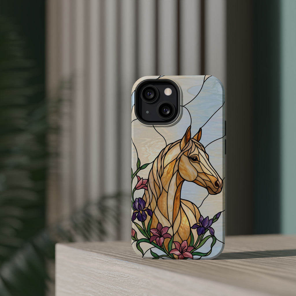 Floral Stained Glass Horse Phone Case — Tough Magnetic Case with Wireless Charging